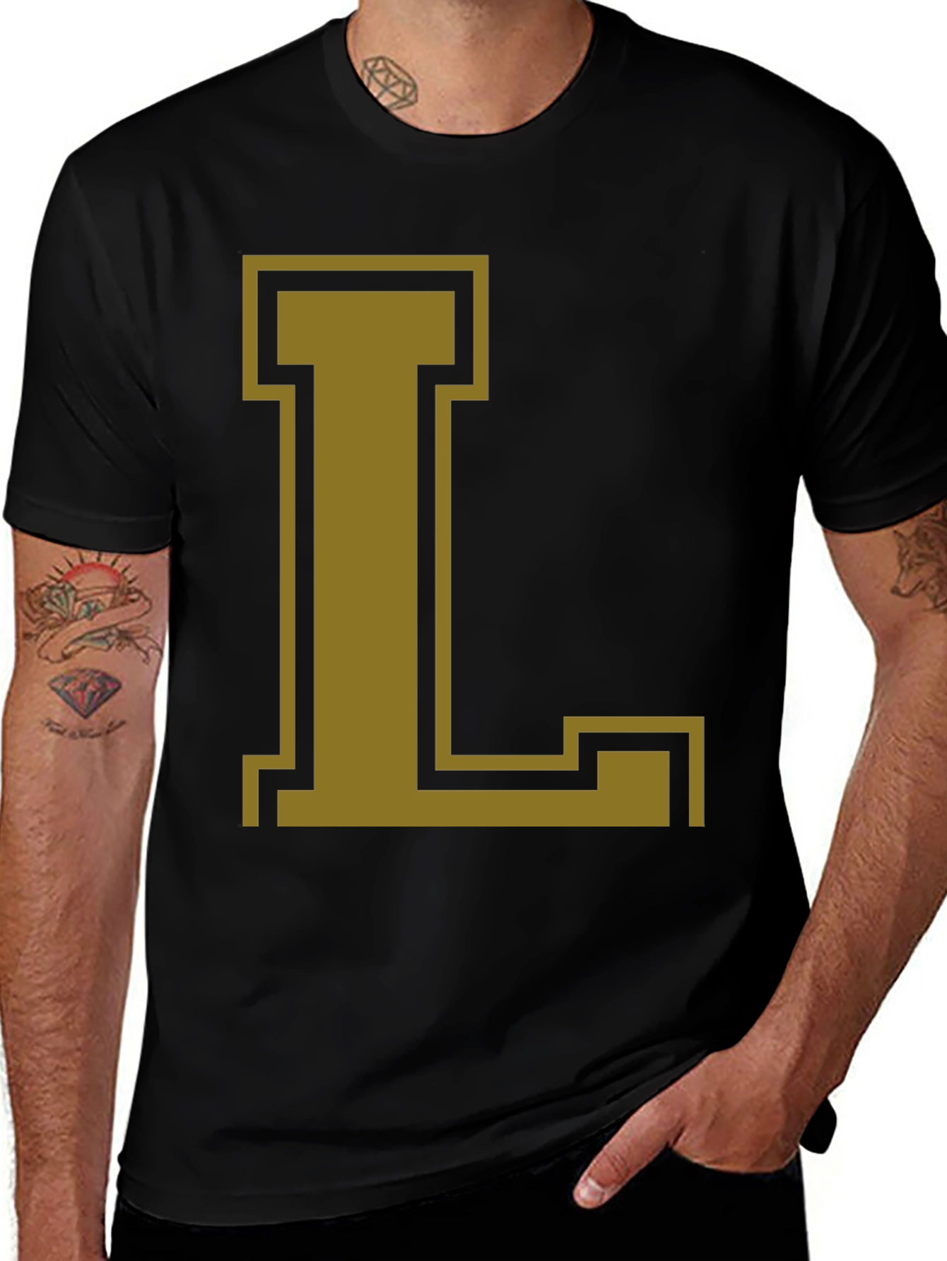 Letter "L" Graphic Tee - Casual Black T-Shirt