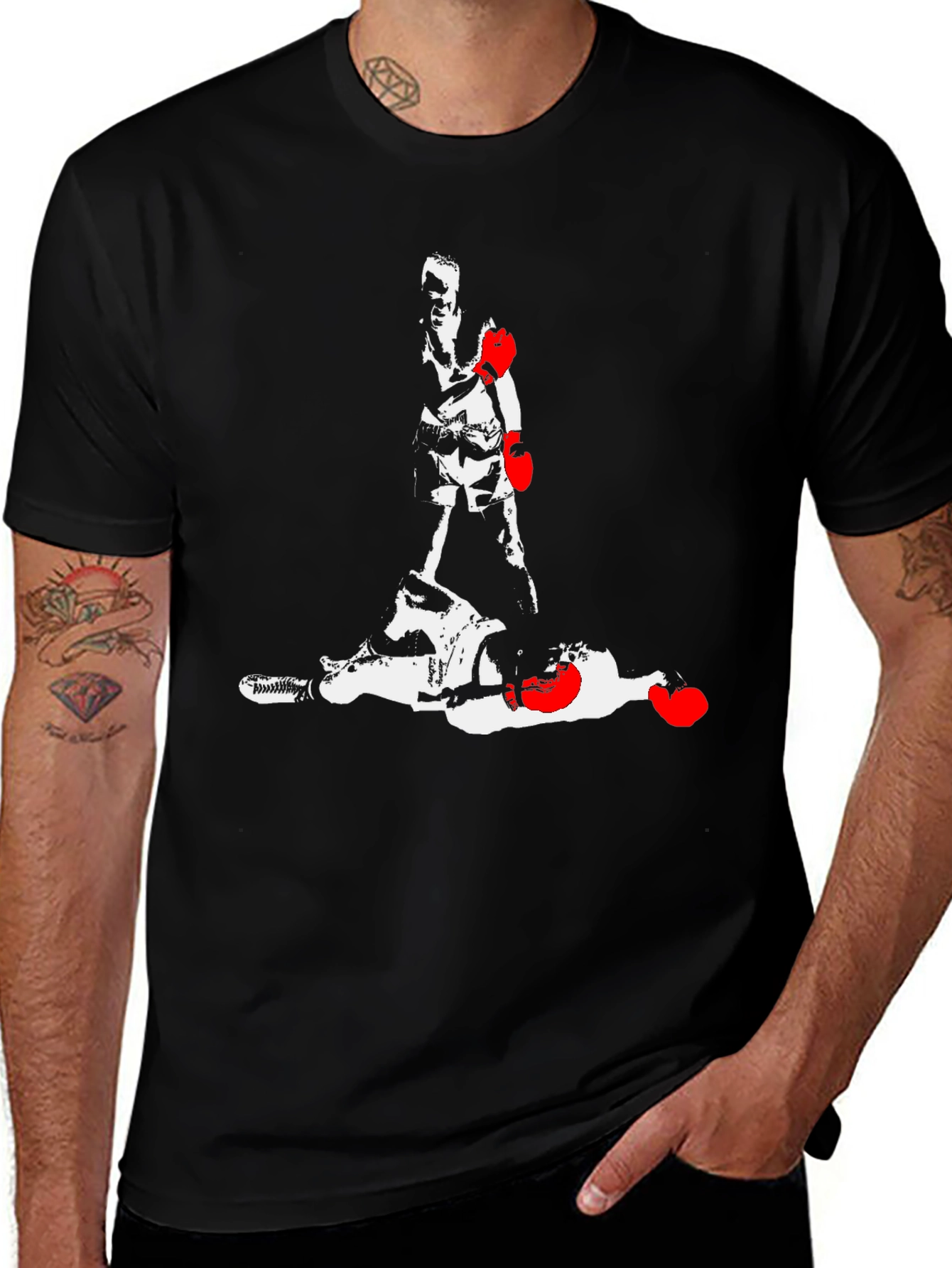 Variant 8 of Boxing Graphic Tee - Knockout Design, Mens Black T-Shirt