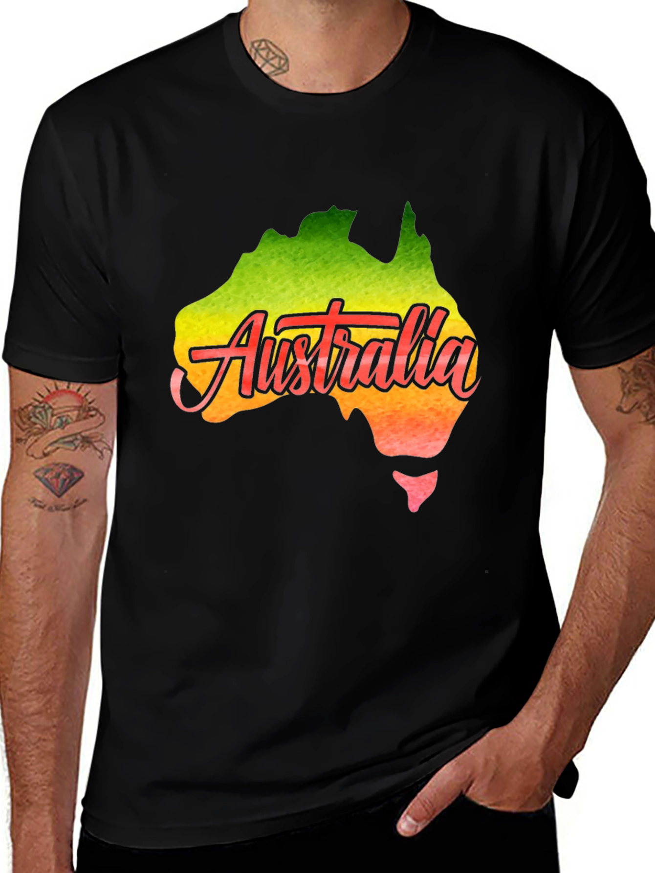 Variant 14 of Australia Map T-Shirt - Black Cotton Graphic Tee