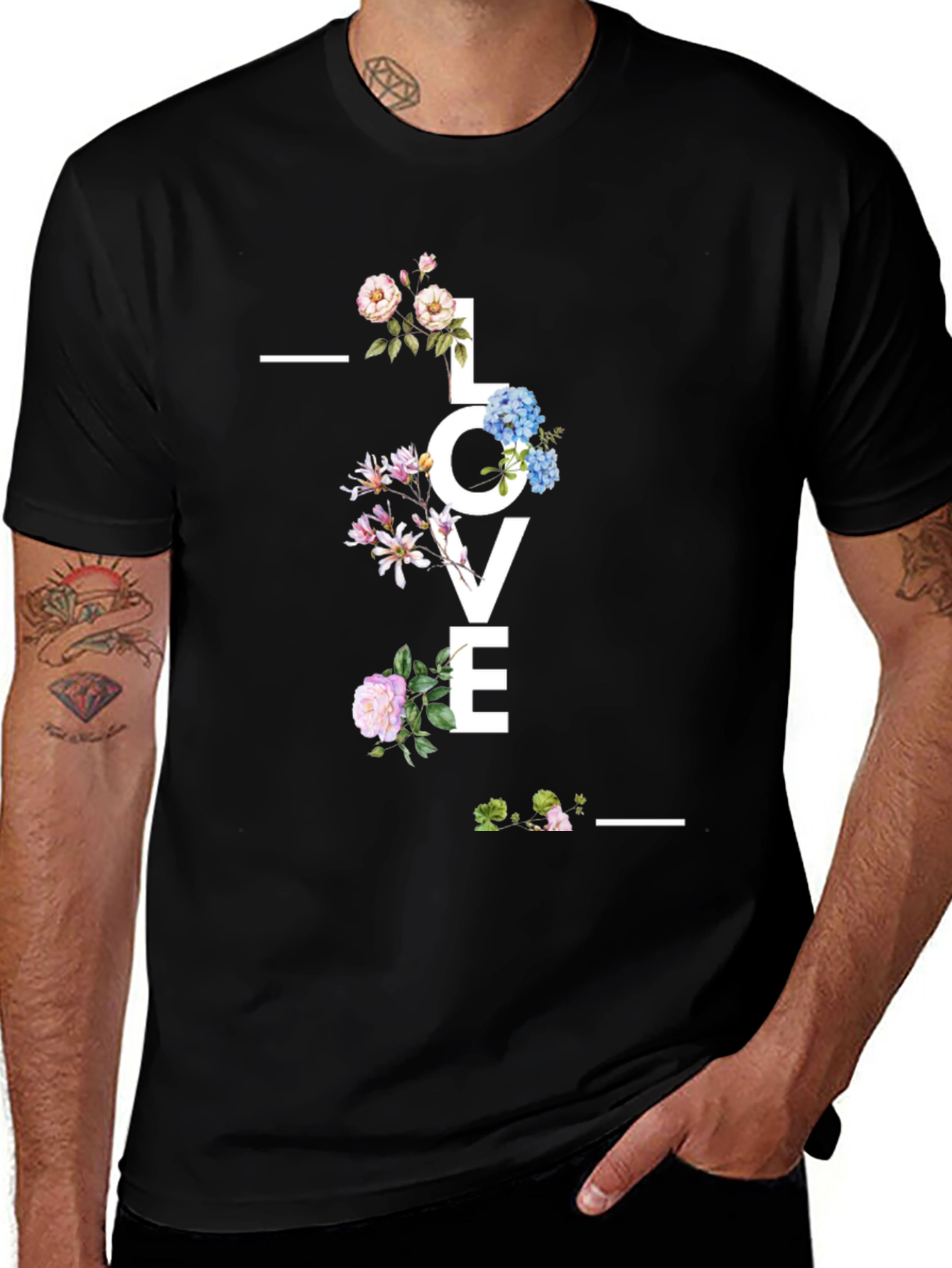 Variant 19 of Floral LOVE Graphic Black T-Shirt