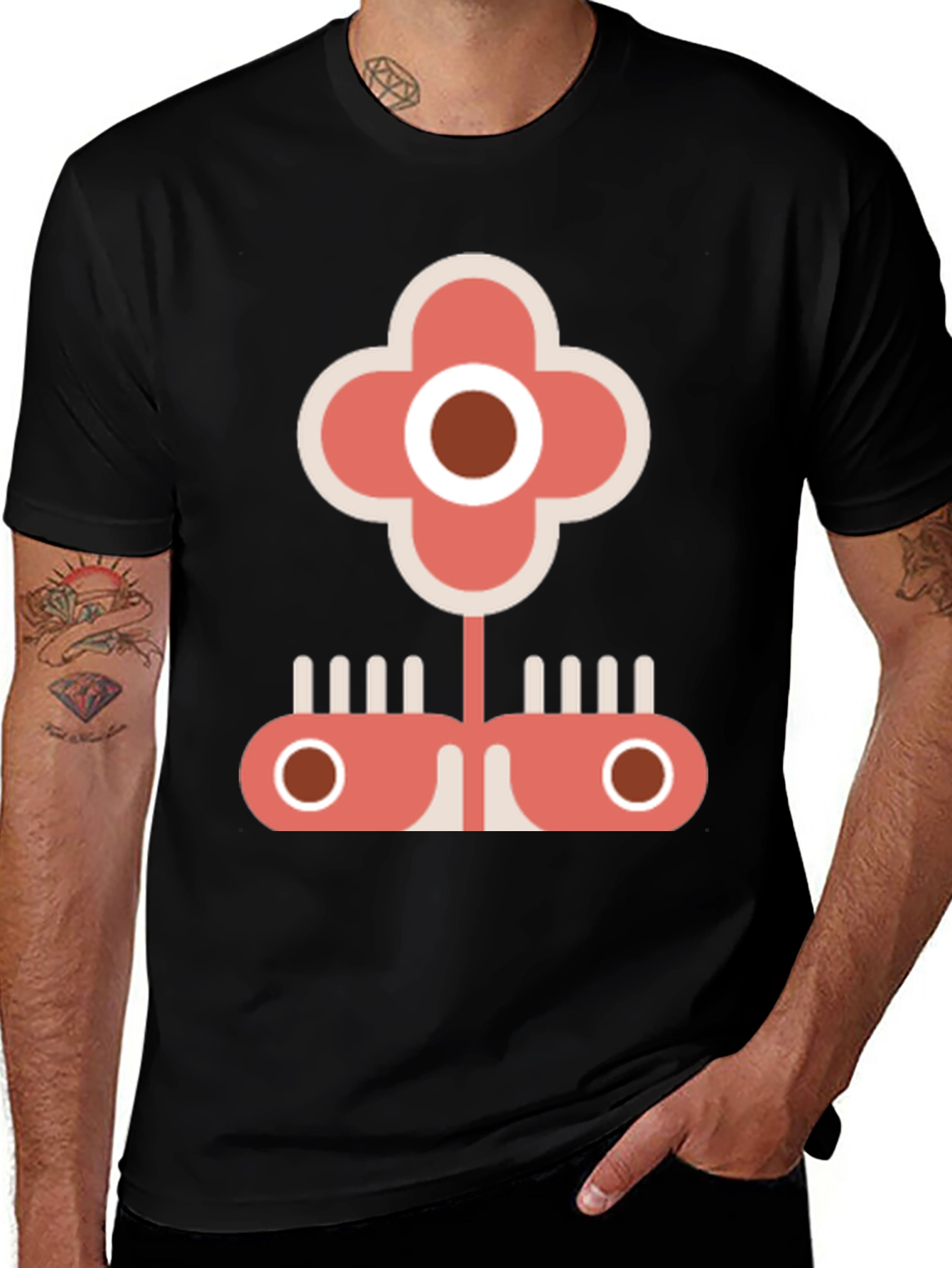 Variant 16 of Retro Flower Graphic T-Shirt - Black