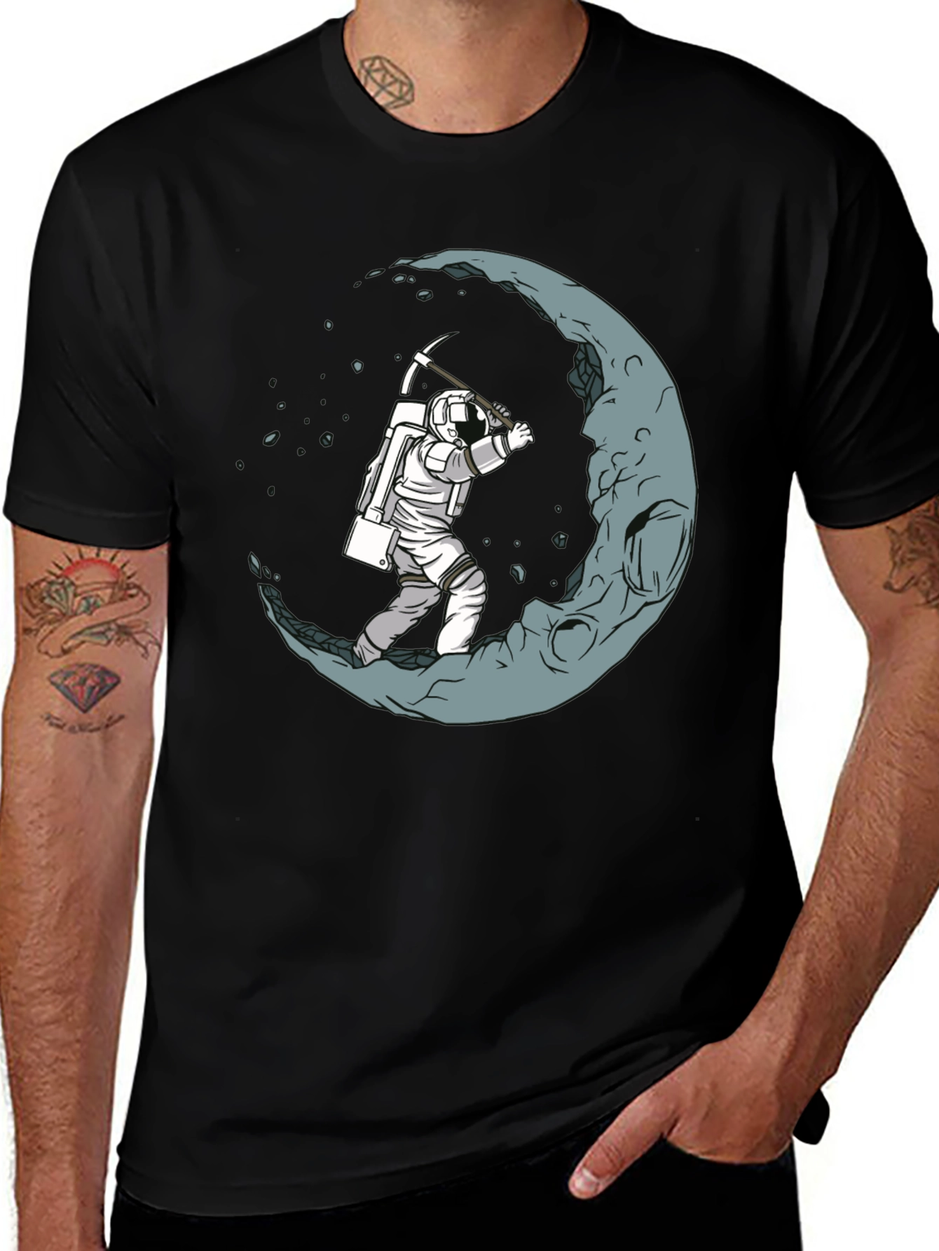 Variant 7 of Astronaut Moon Mining Black T-Shirt