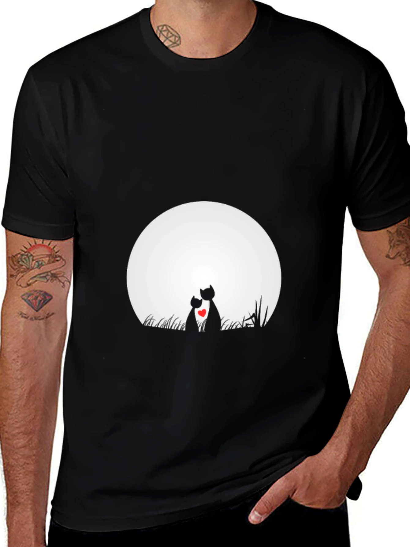 Variant 10 of Love Cats T-Shirt - Romantic Moon Graphic Tee
