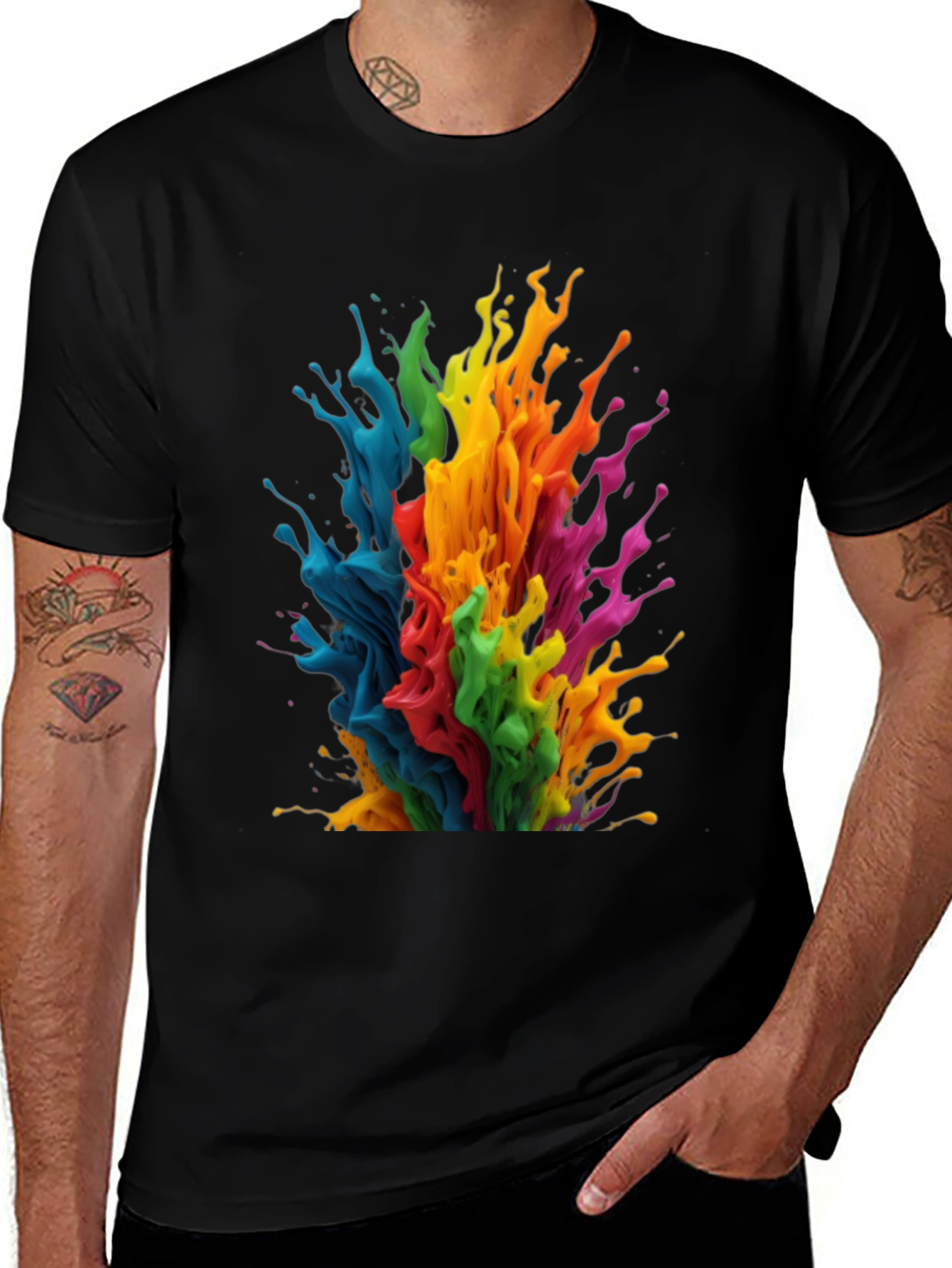 Black Rainbow Paint Splatter Graphic T-Shirt main image