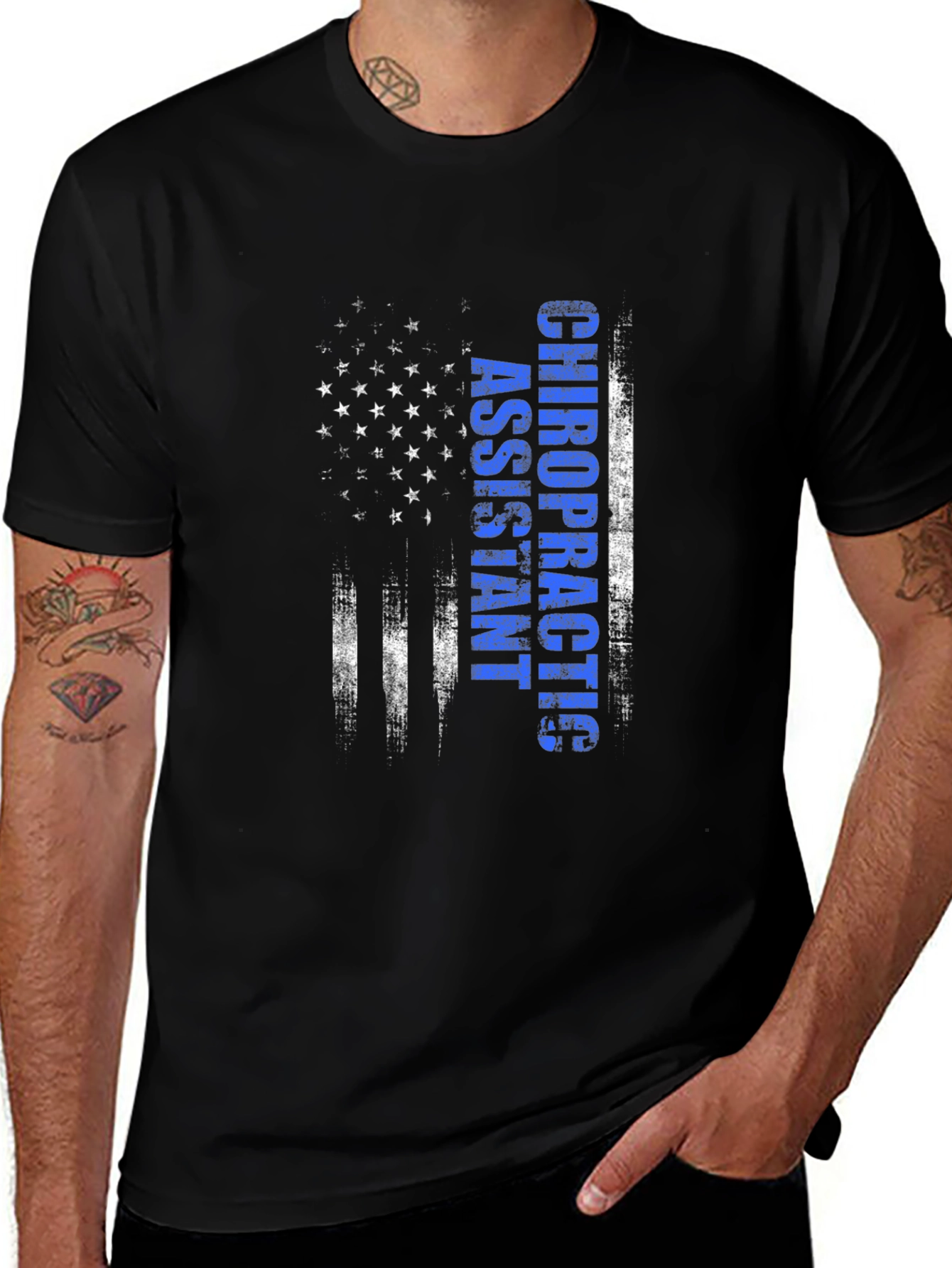 Black Chiropractic Assistant American Flag T-Shirt main image