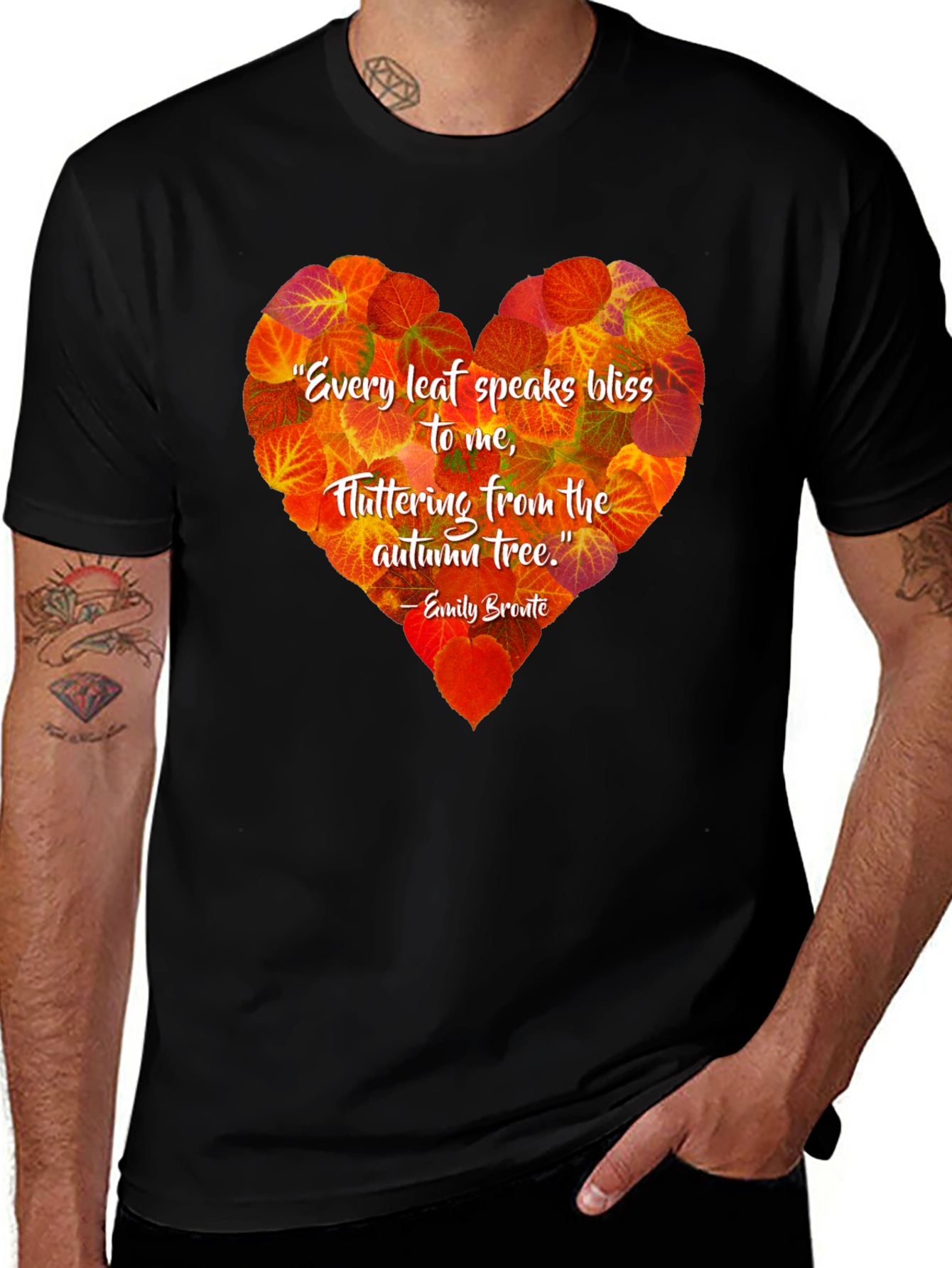 Variant 15 of Autumn Leaves Heart T-Shirt - Emily Bronte Quote