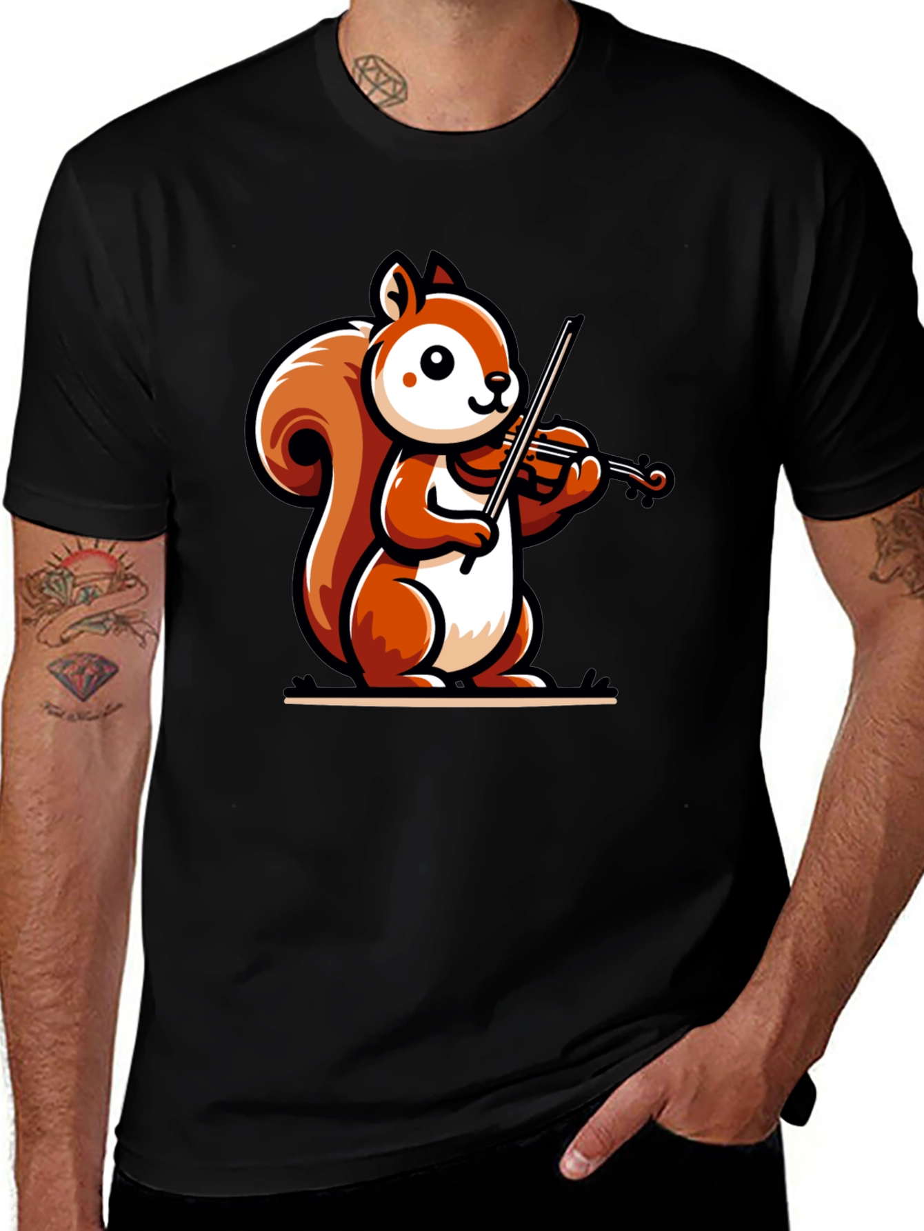 Squirrel Violinist Black T-Shirt