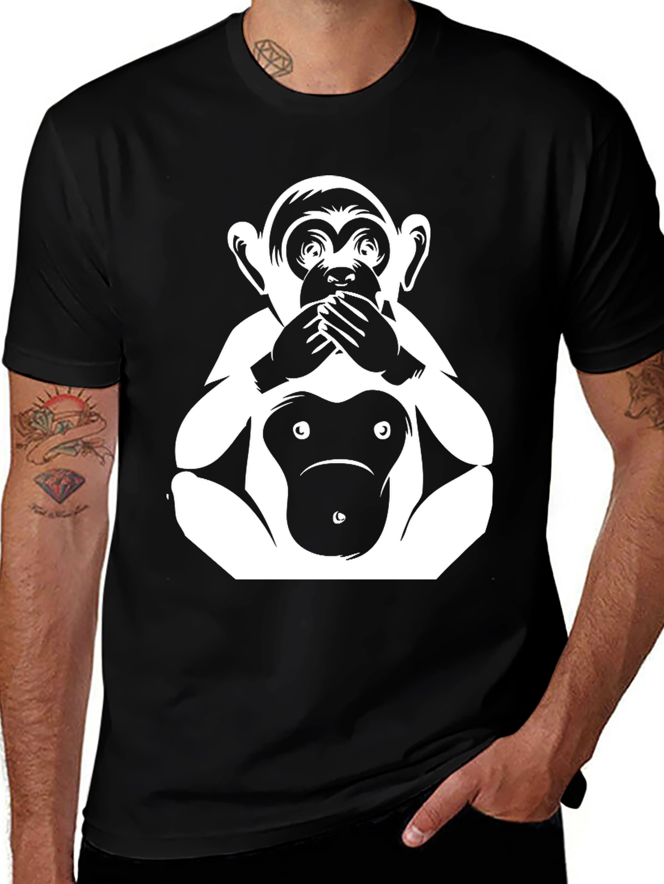 Hear No Evil Monkey Graphic Tee - Black