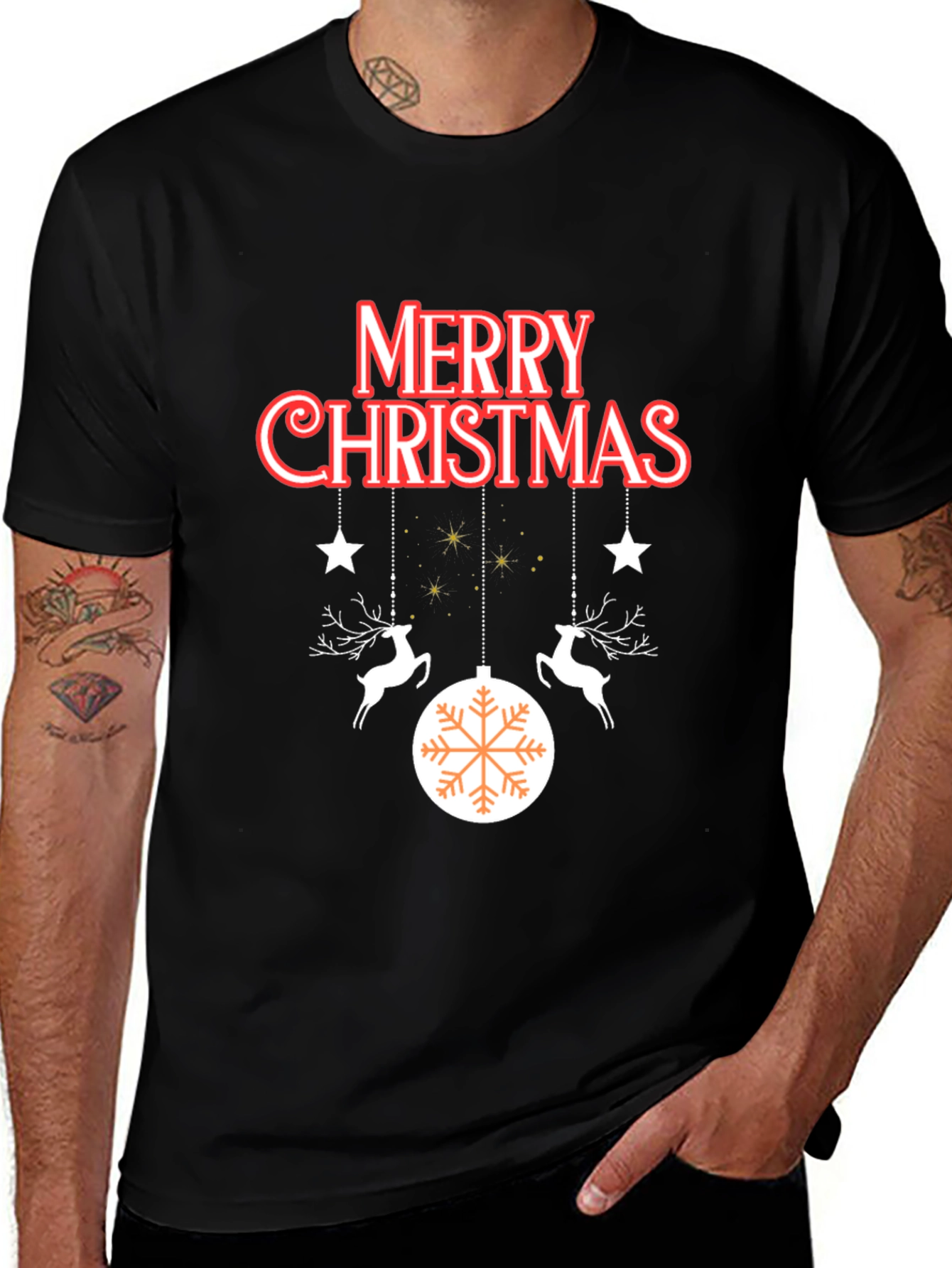 Merry Christmas Reindeer Ornament Graphic Tee