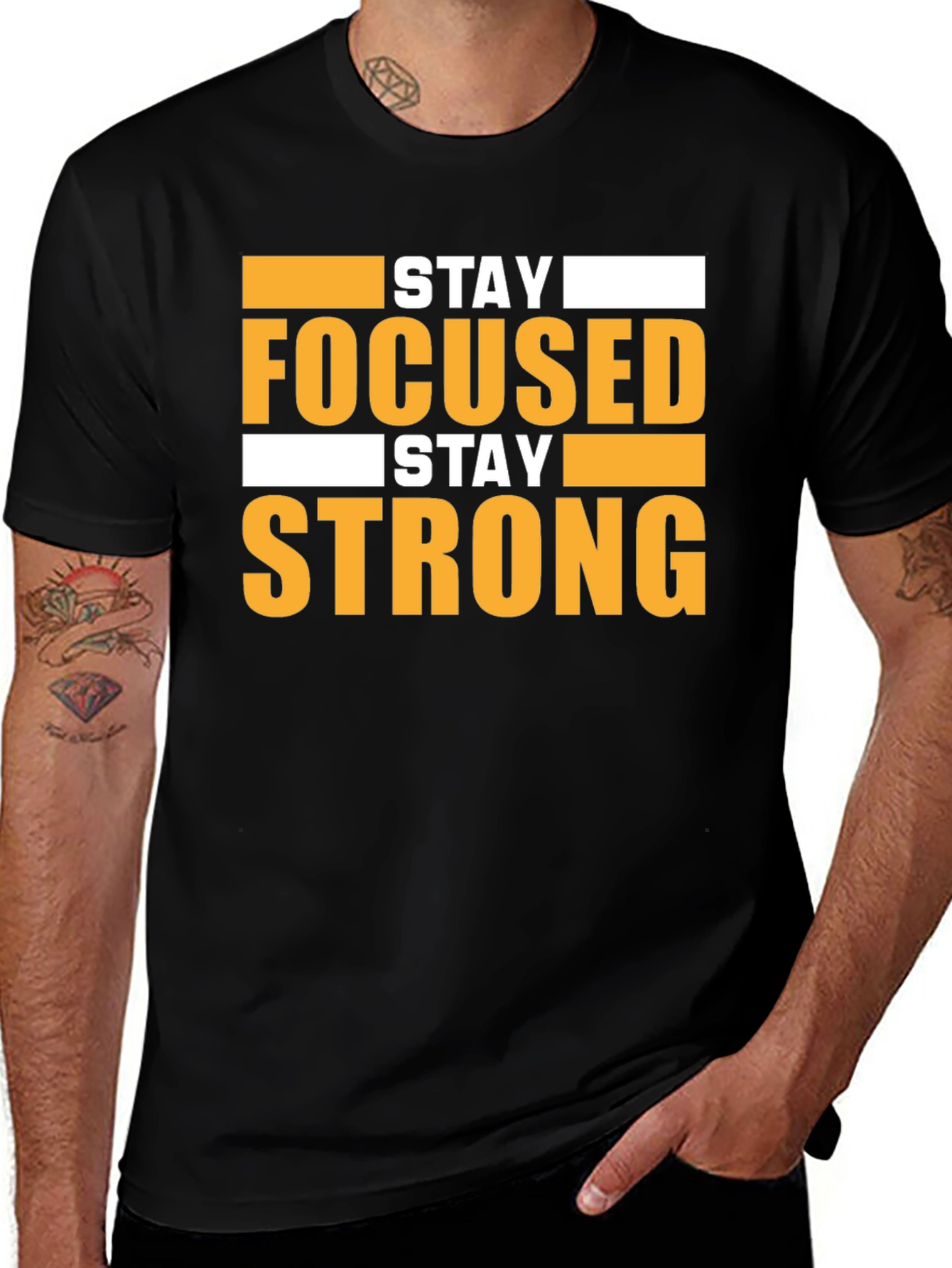 Variant 19 of Stay Focused Stay Strong Graphic Tee - Black
