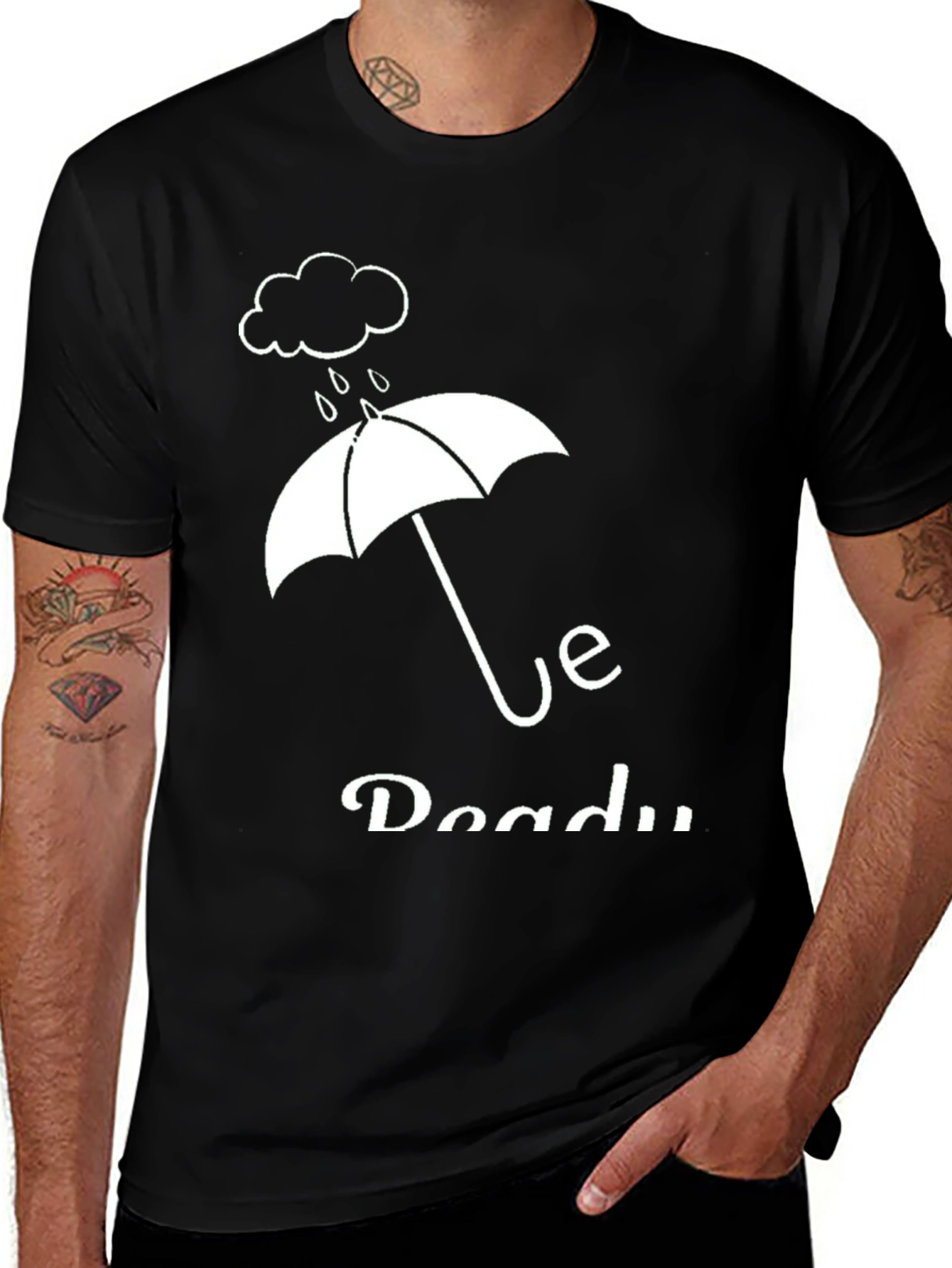 Variant 27 of Be Ready Rain Cloud Umbrella Graphic Black T-Shirt