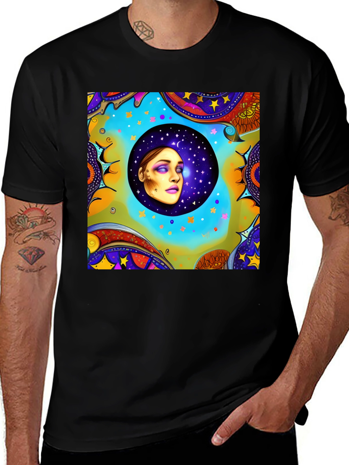 Variant 21 of Cosmic Dream T-Shirt - Black Cotton Tee with Psychedelic Design