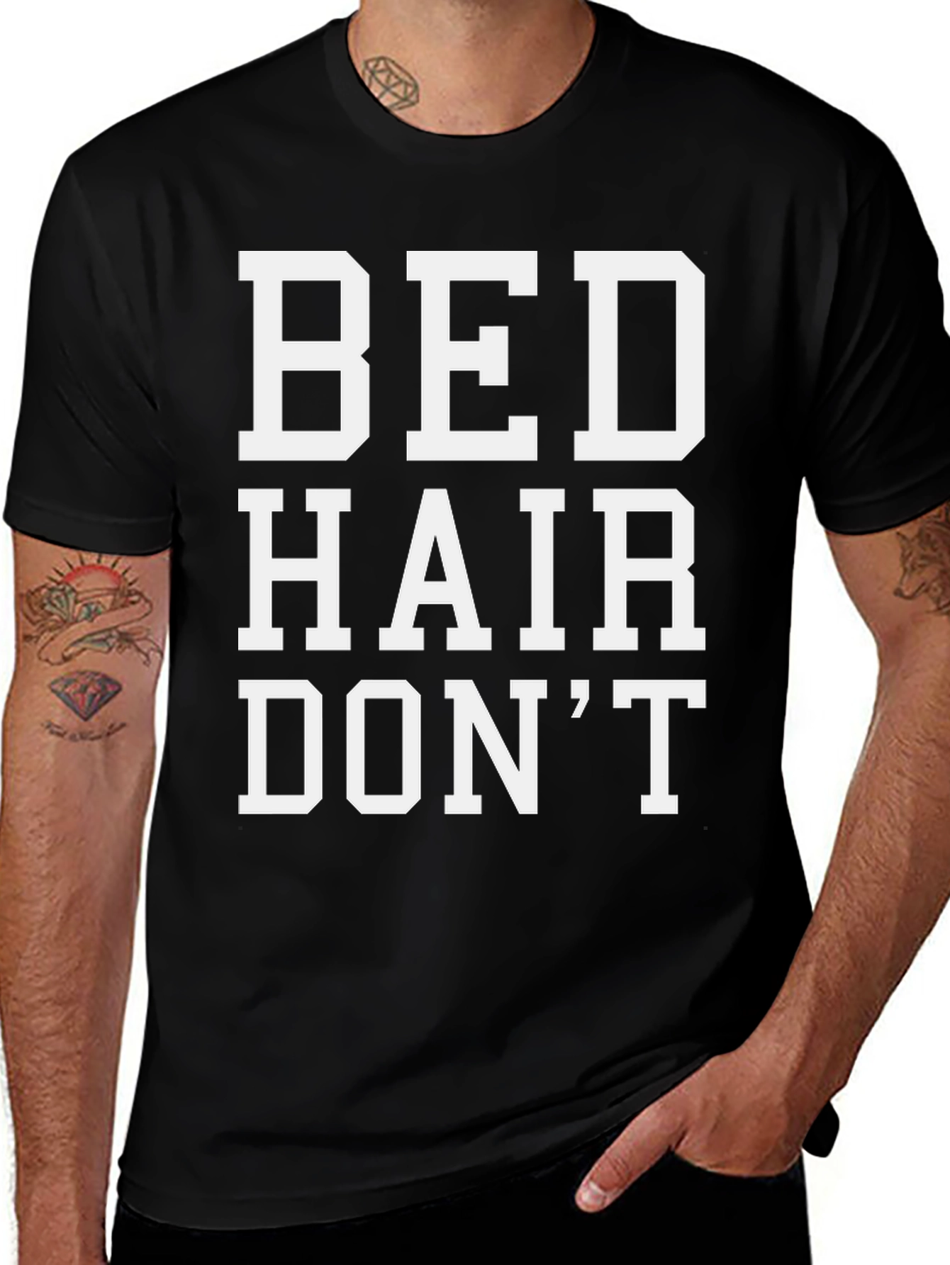 Variant 3 of Bed Hair Don't Care Black T-Shirt