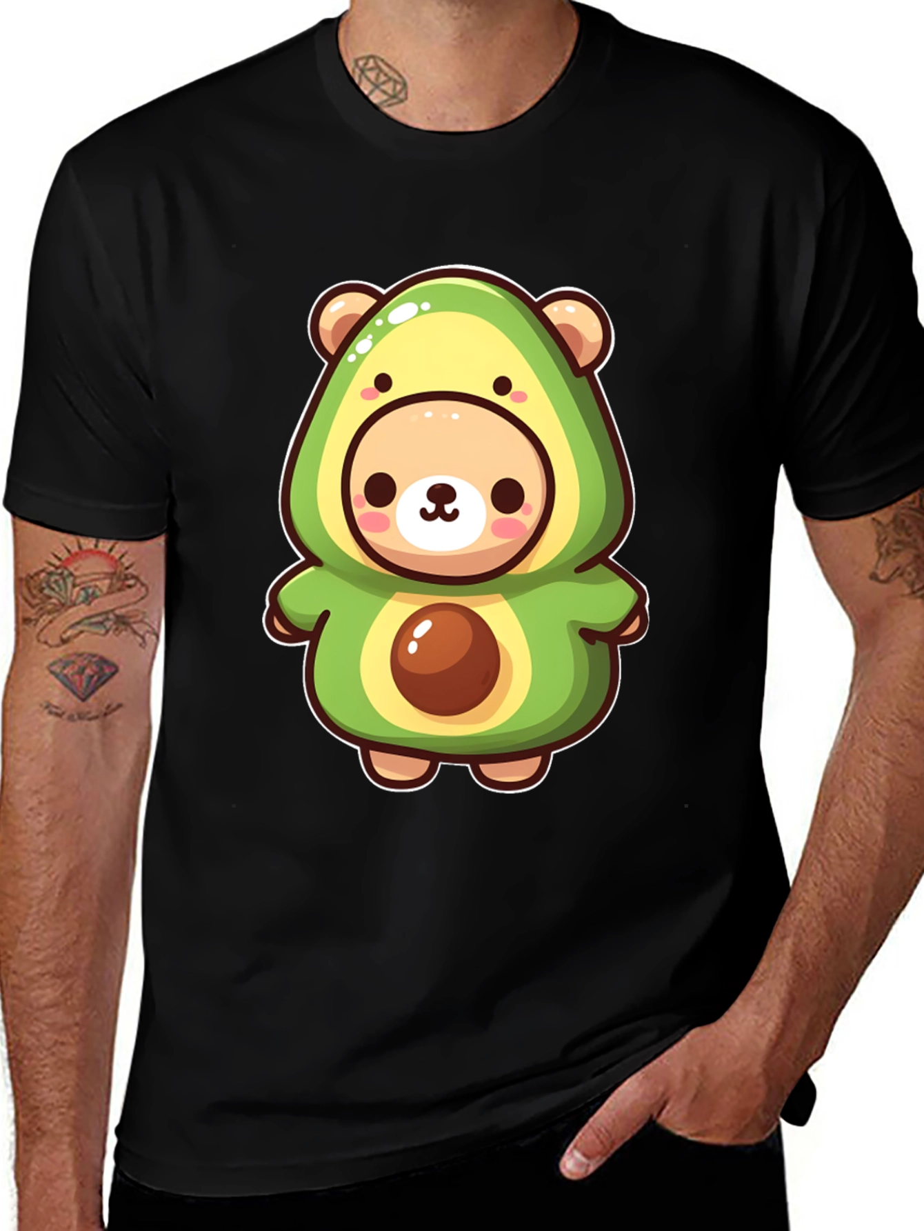 Variant 28 of Cute Avocado Bear Black T-Shirt