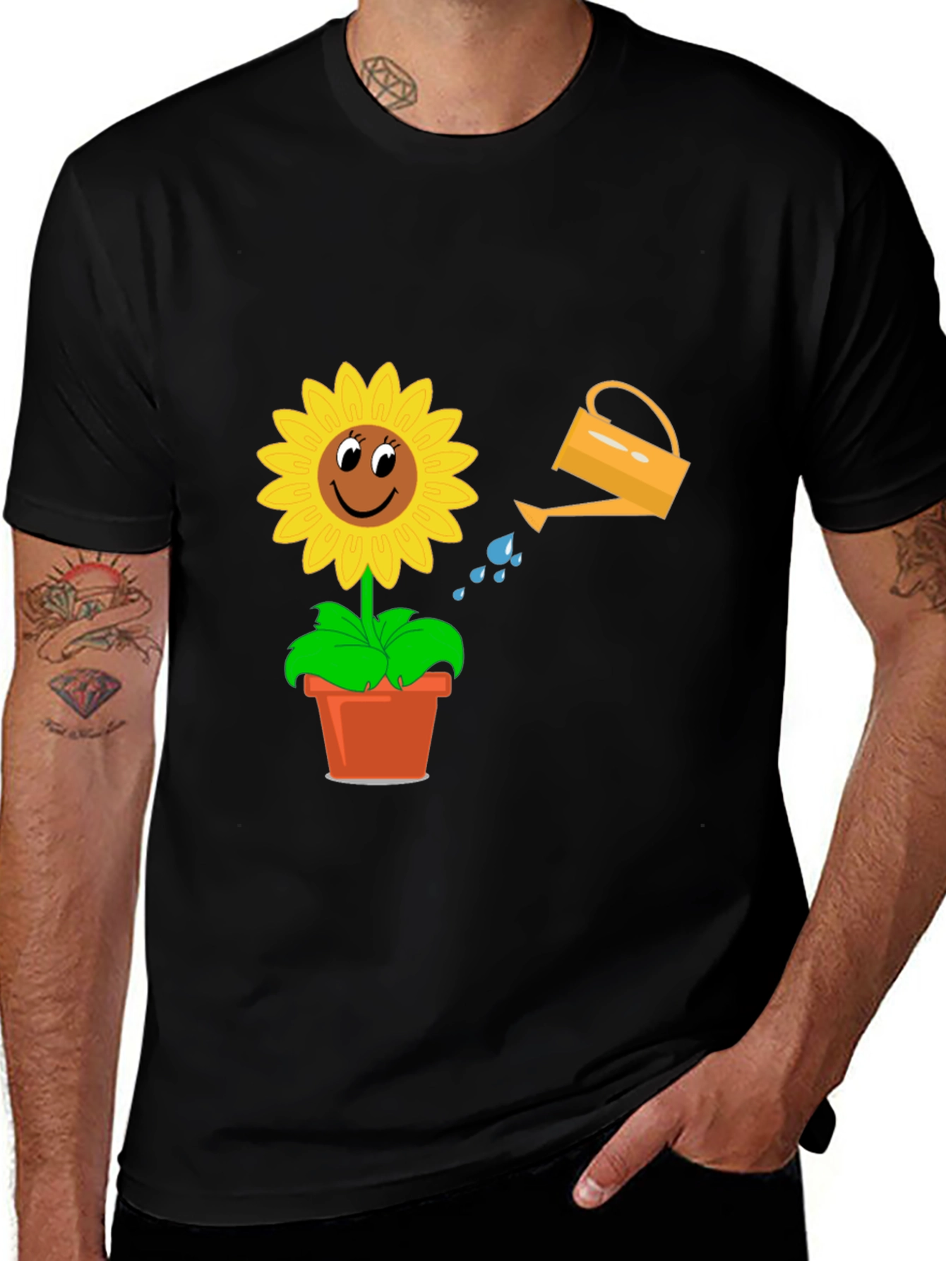 Variant 14 of Sunflower Watering Graphic Tee - Black