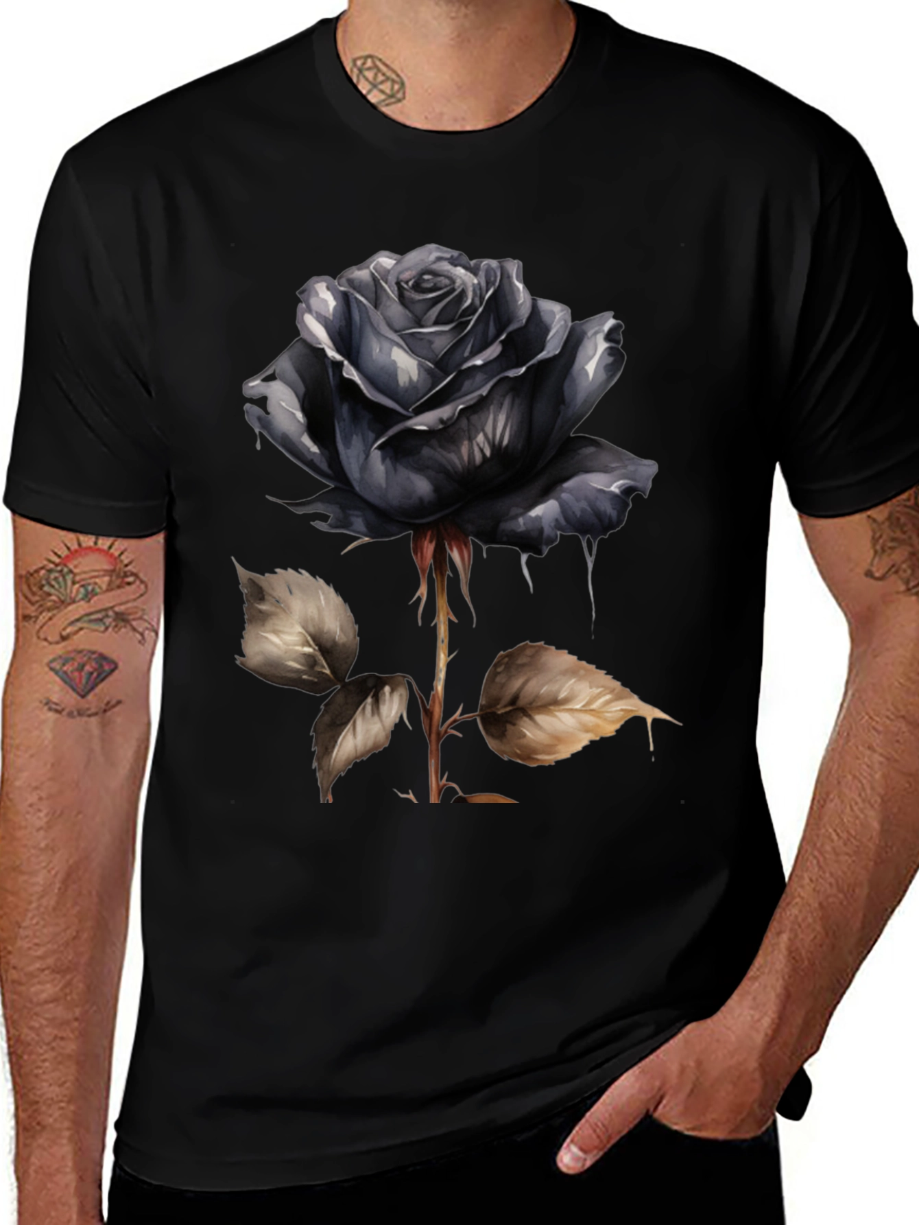 Variant 12 of Black Rose Graphic T-Shirt - Edgy Floral Design