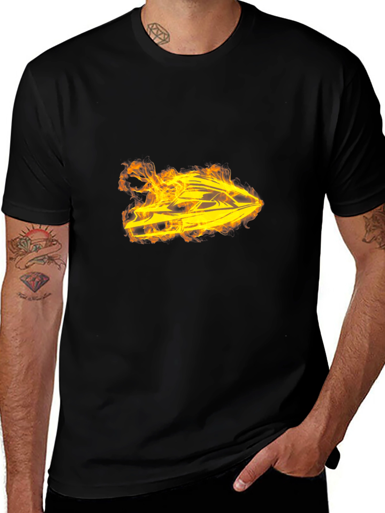 Variant 30 of Flaming Jet Ski Graphic Black T-Shirt