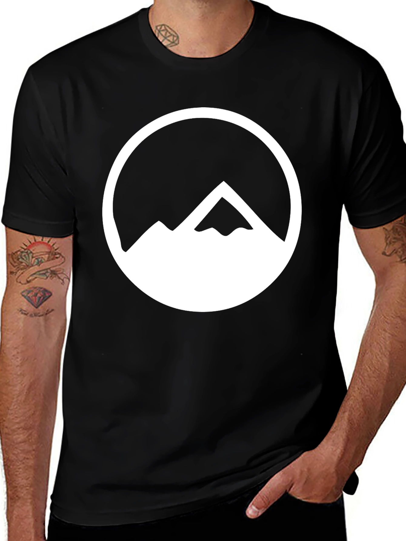 Variant 3 of Mountain Circle Graphic Tee - Black Cotton T-Shirt