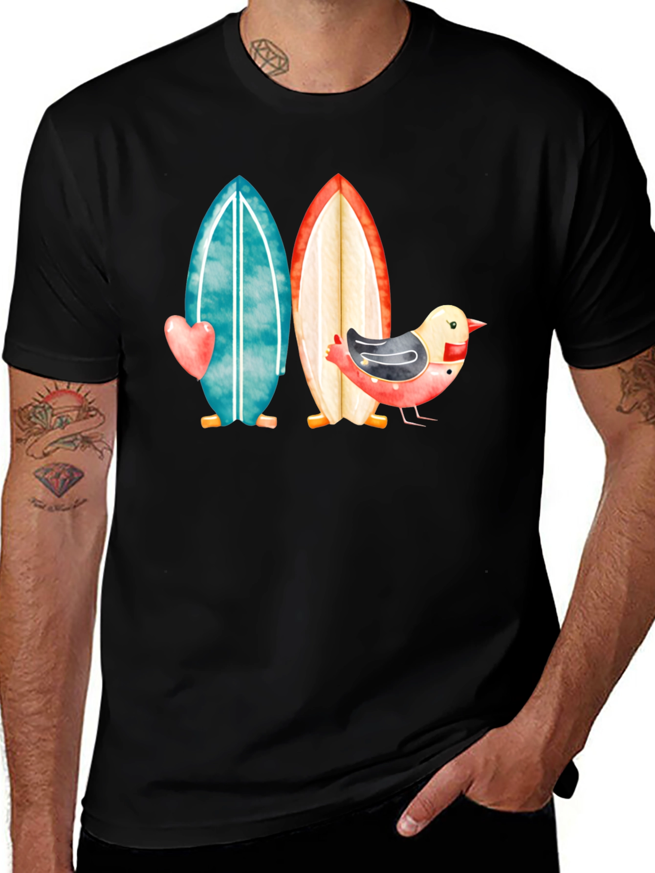 Black Surfboards & Bird T-Shirt - Coastal Style main image