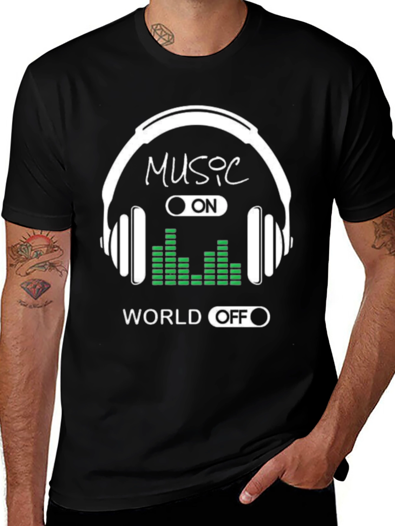 Variant 8 of Music On World Off Graphic Tee - Black