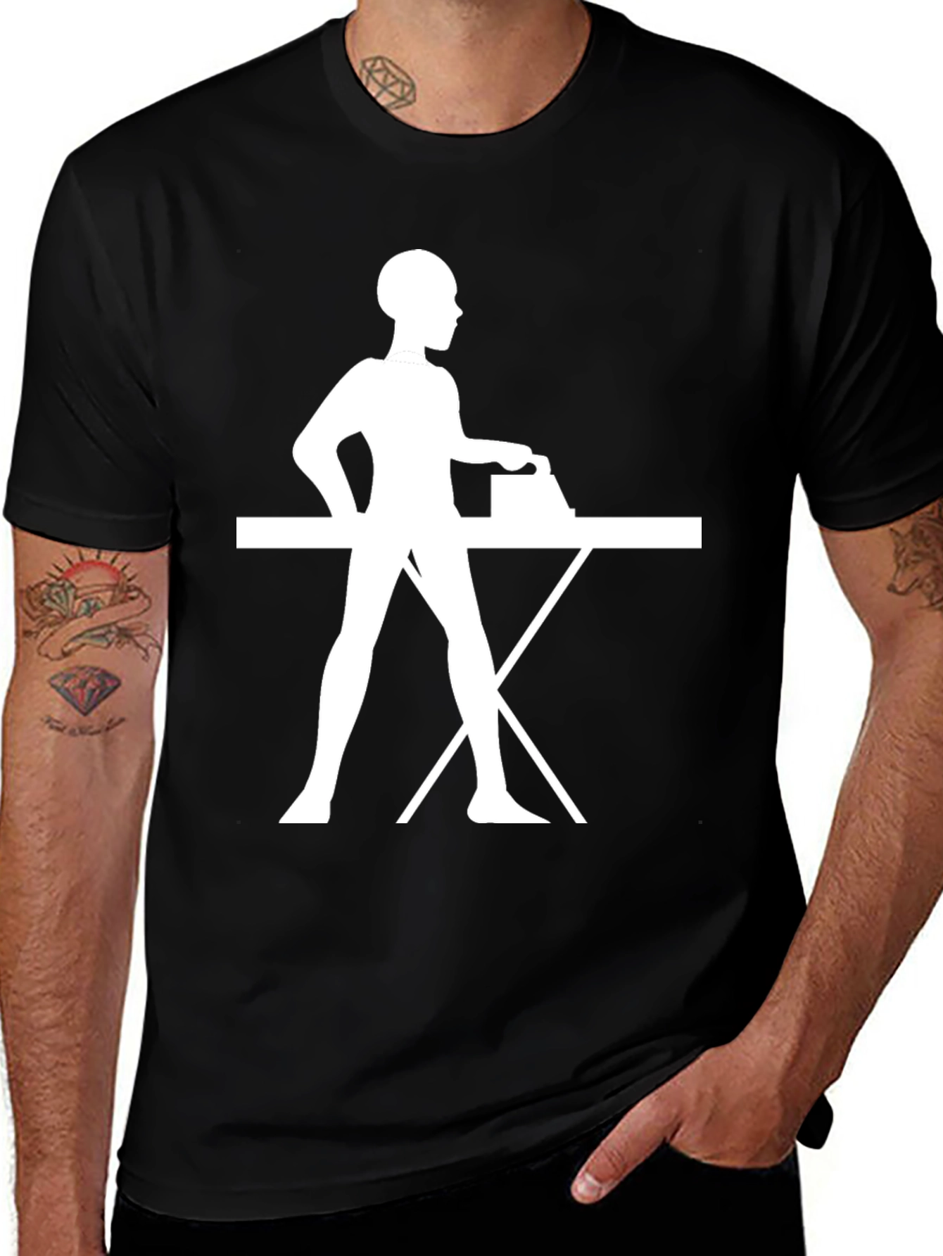 Variant 14 of Ironing Woman Graphic Black T-Shirt