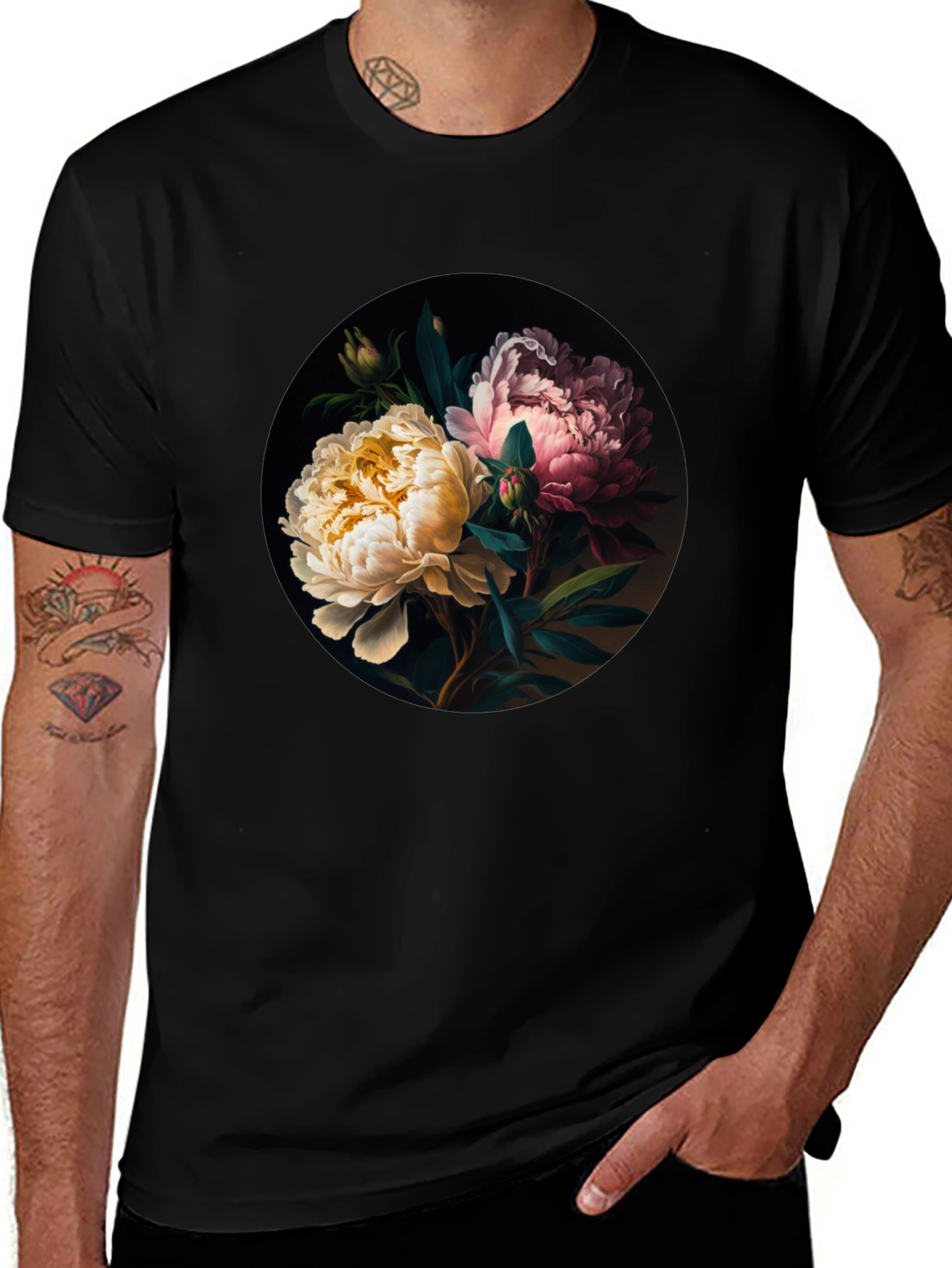 Variant 20 of Floral Print Black T-Shirt