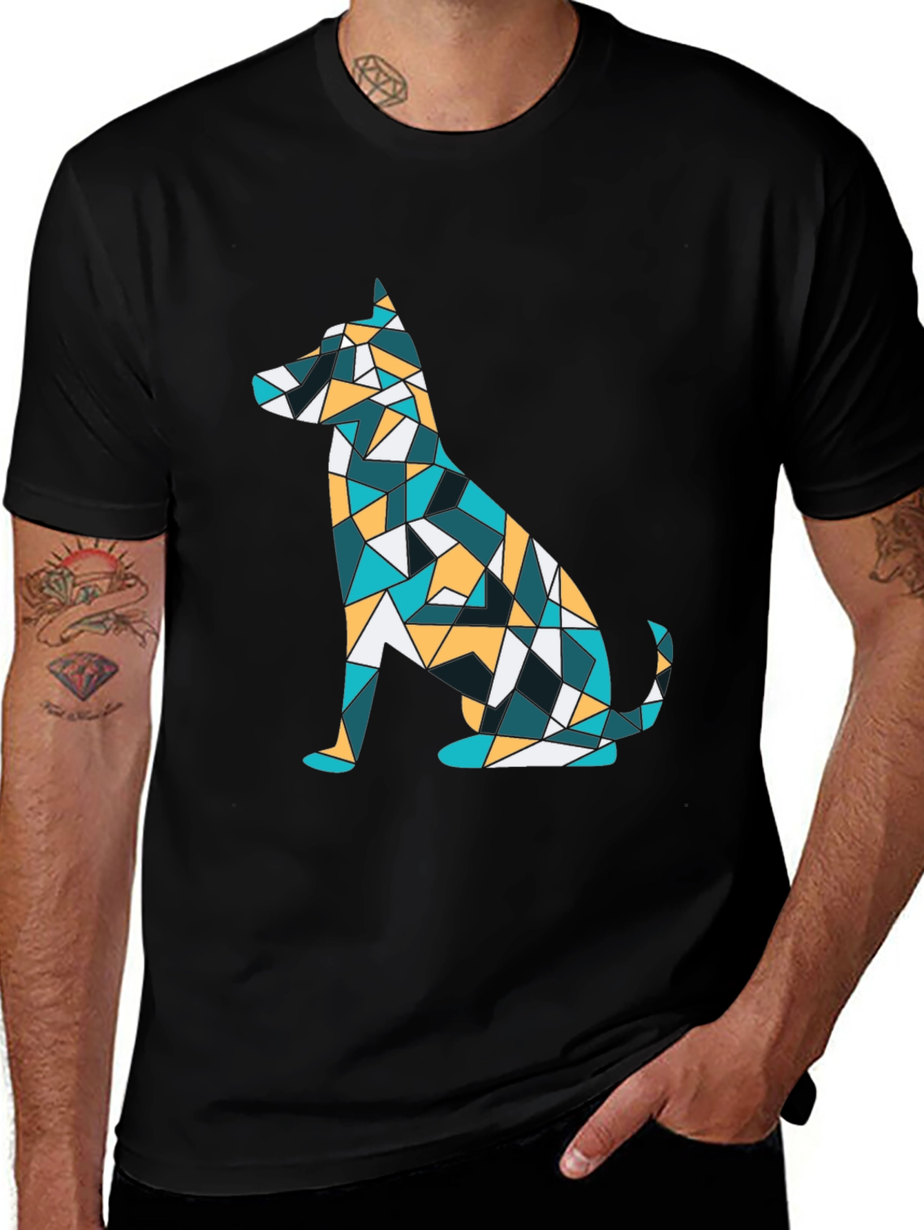 Variant 7 of Geometric Dog Print Tee - Abstract Puppy Design