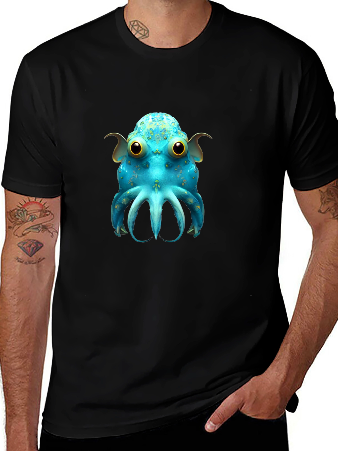 Variant 15 of Cute Blue Octopus Graphic T-Shirt - Black