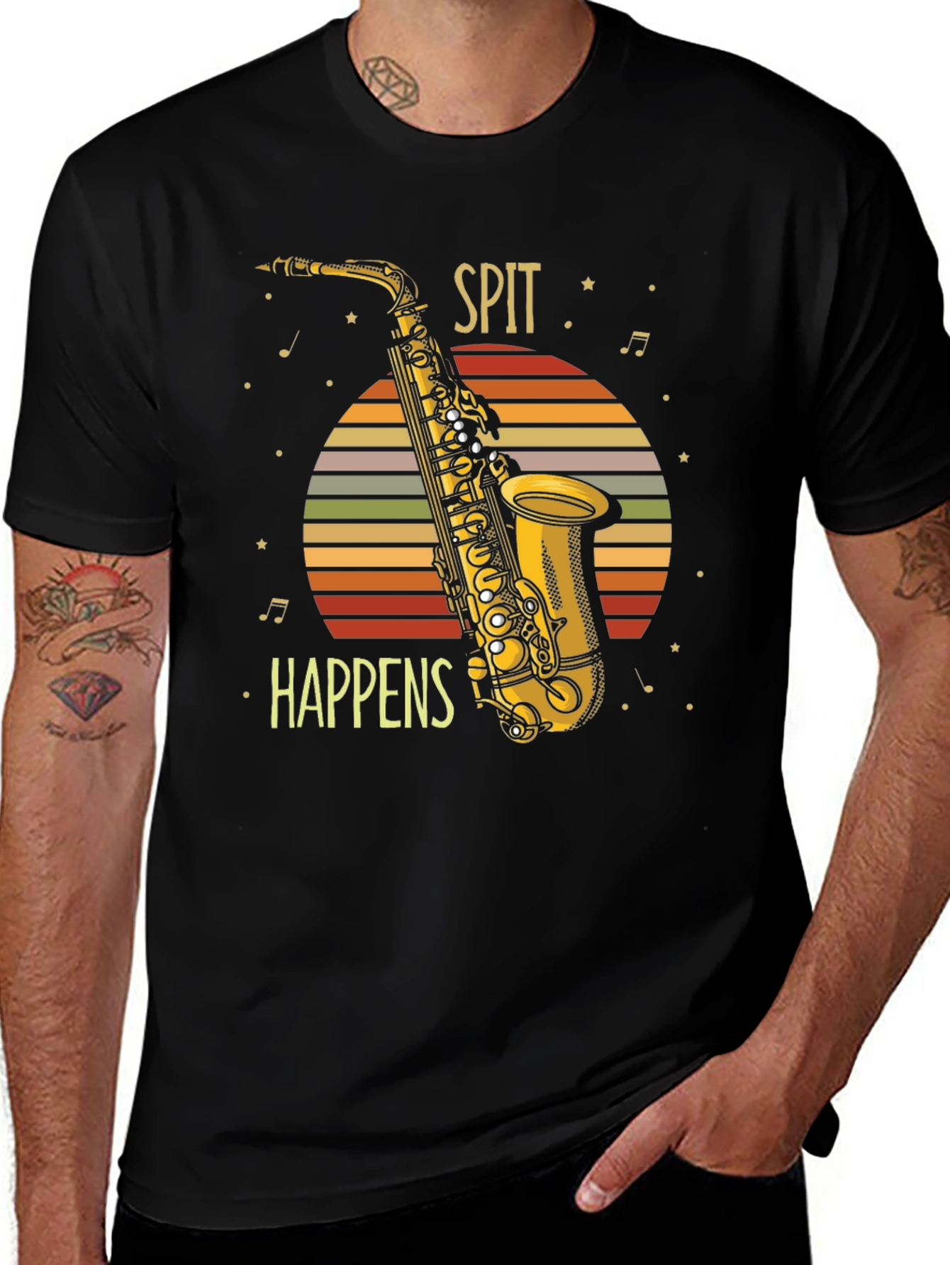 Spit Happens Saxophone Graphic Tee - Musician Humor