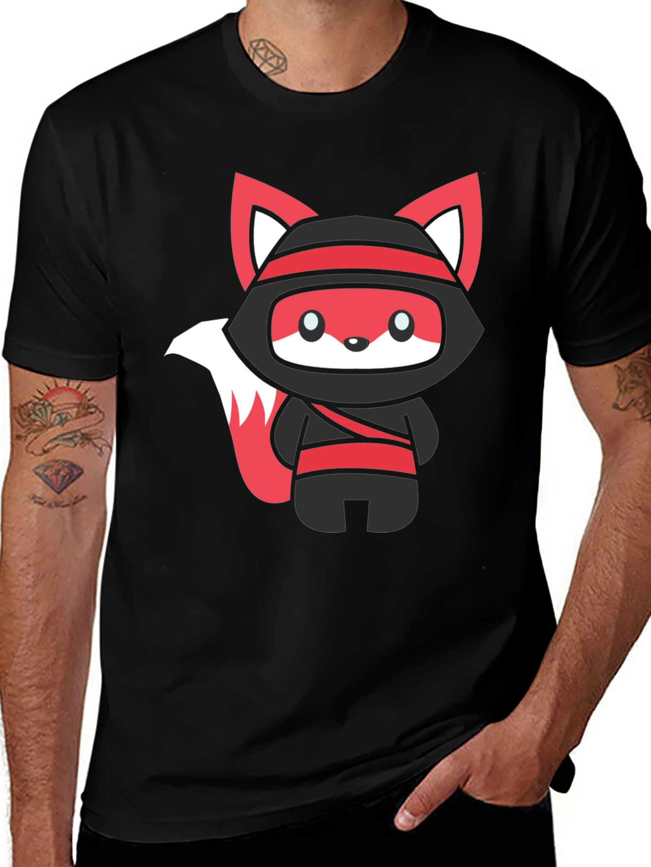 Variant 29 of Ninja Fox Graphic Black T-Shirt