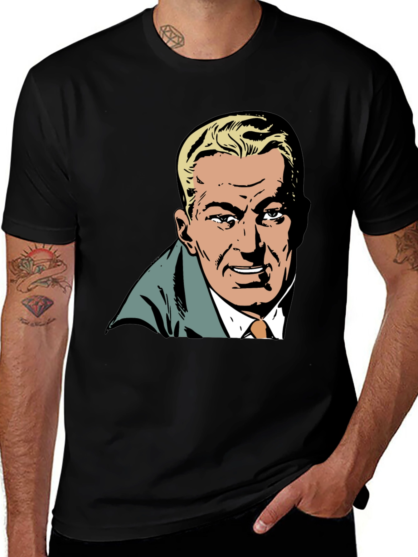 Variant 16 of Retro Cartoon Man Graphic Black T-Shirt