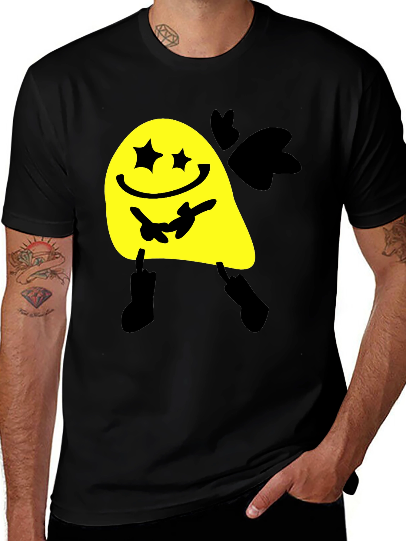 Variant 21 of Smiley Face Graphic Tee - Black Cotton Blend