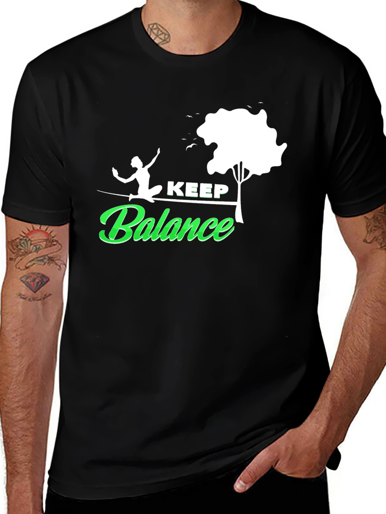 Keep Balance Graphic Black T-Shirt