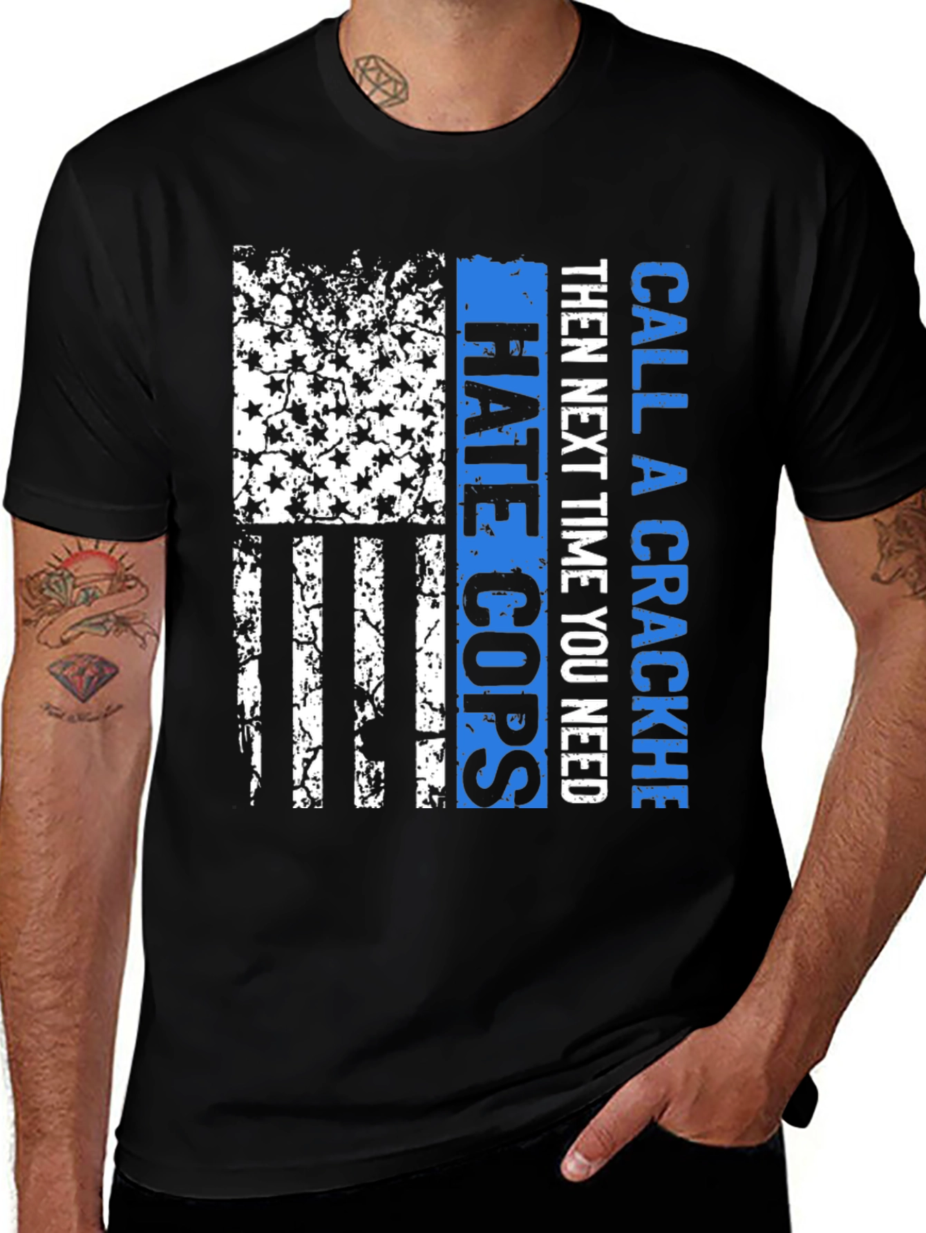 Variant 5 of Distressed American Flag "Hate Cops" Graphic T-Shirt