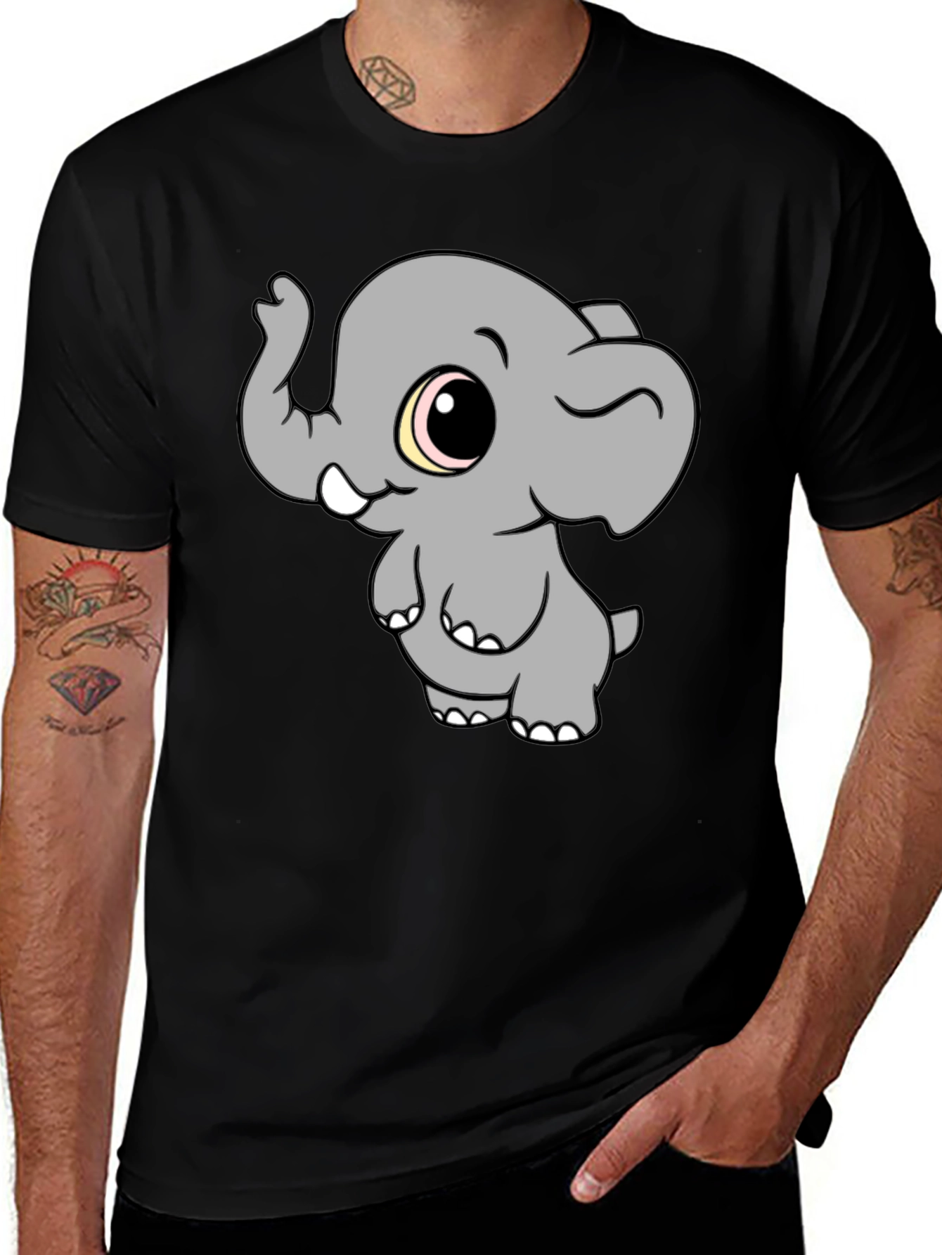 Variant 23 of Cute Elephant Graphic T-Shirt - Black