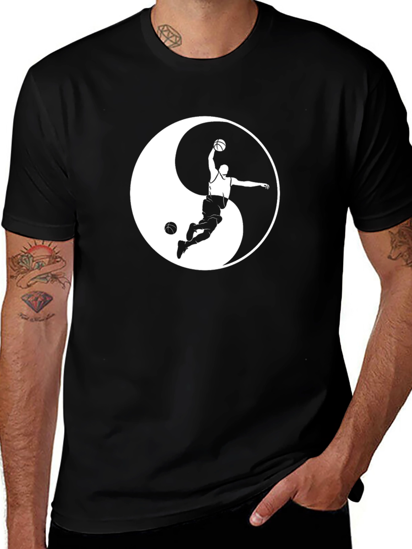 Variant 25 of Yin Yang Basketball T-Shirt - Black Cotton Tee