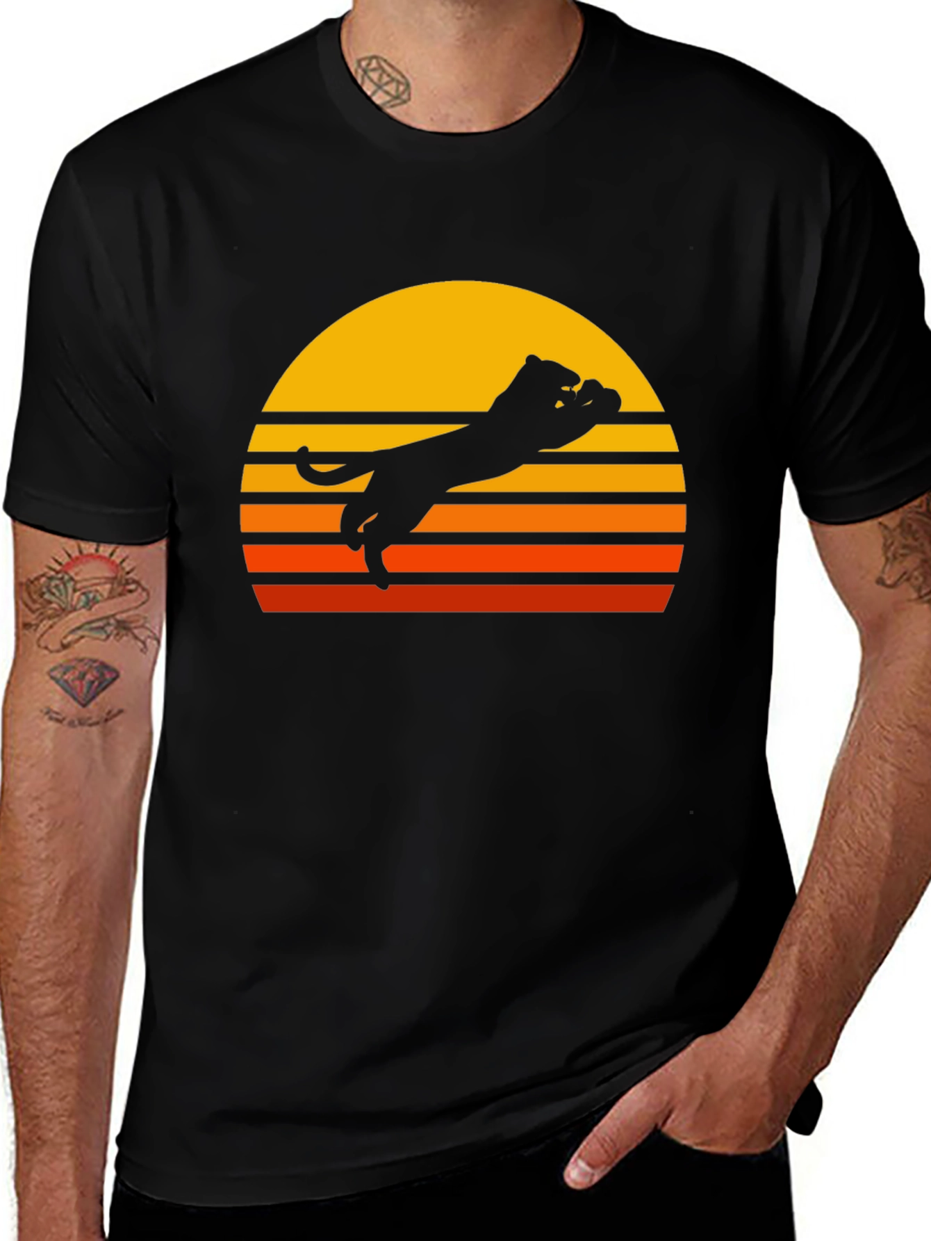 Variant 22 of Retro Sunset Panther Black T-Shirt