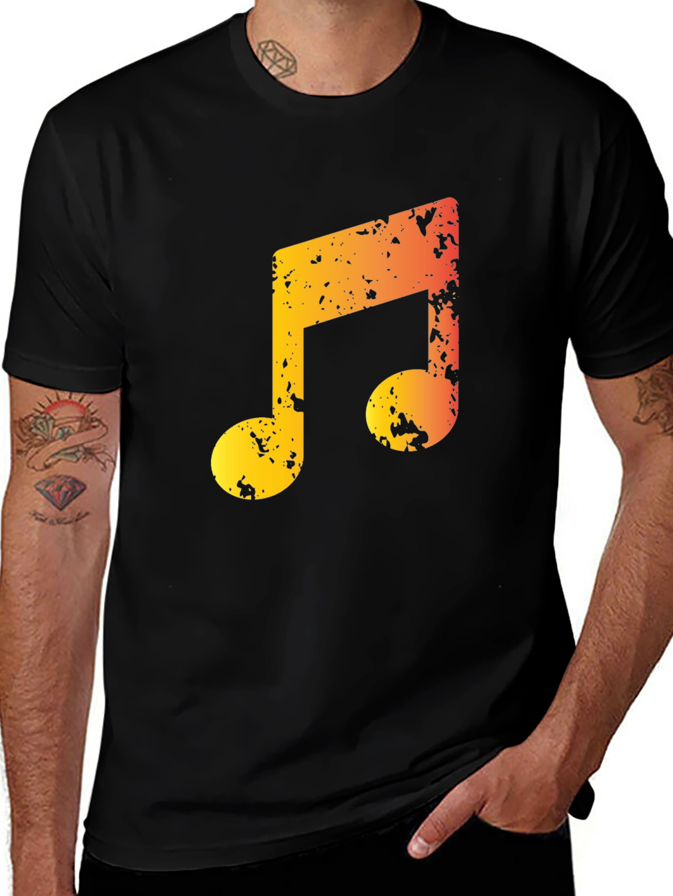 Variant 15 of Trendy Music Note Graphic Tee - Black Casual T-Shirt