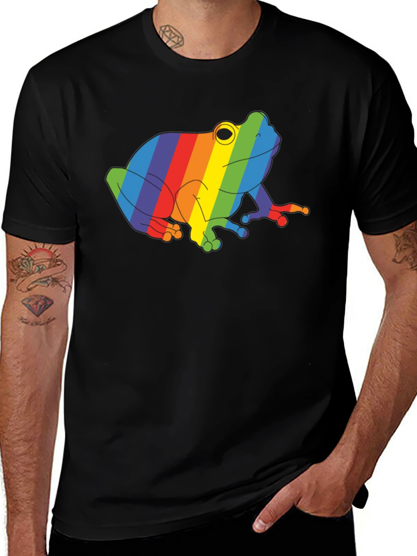 Variant 11 of Rainbow Frog Graphic Tee - Black Cotton T-Shirt