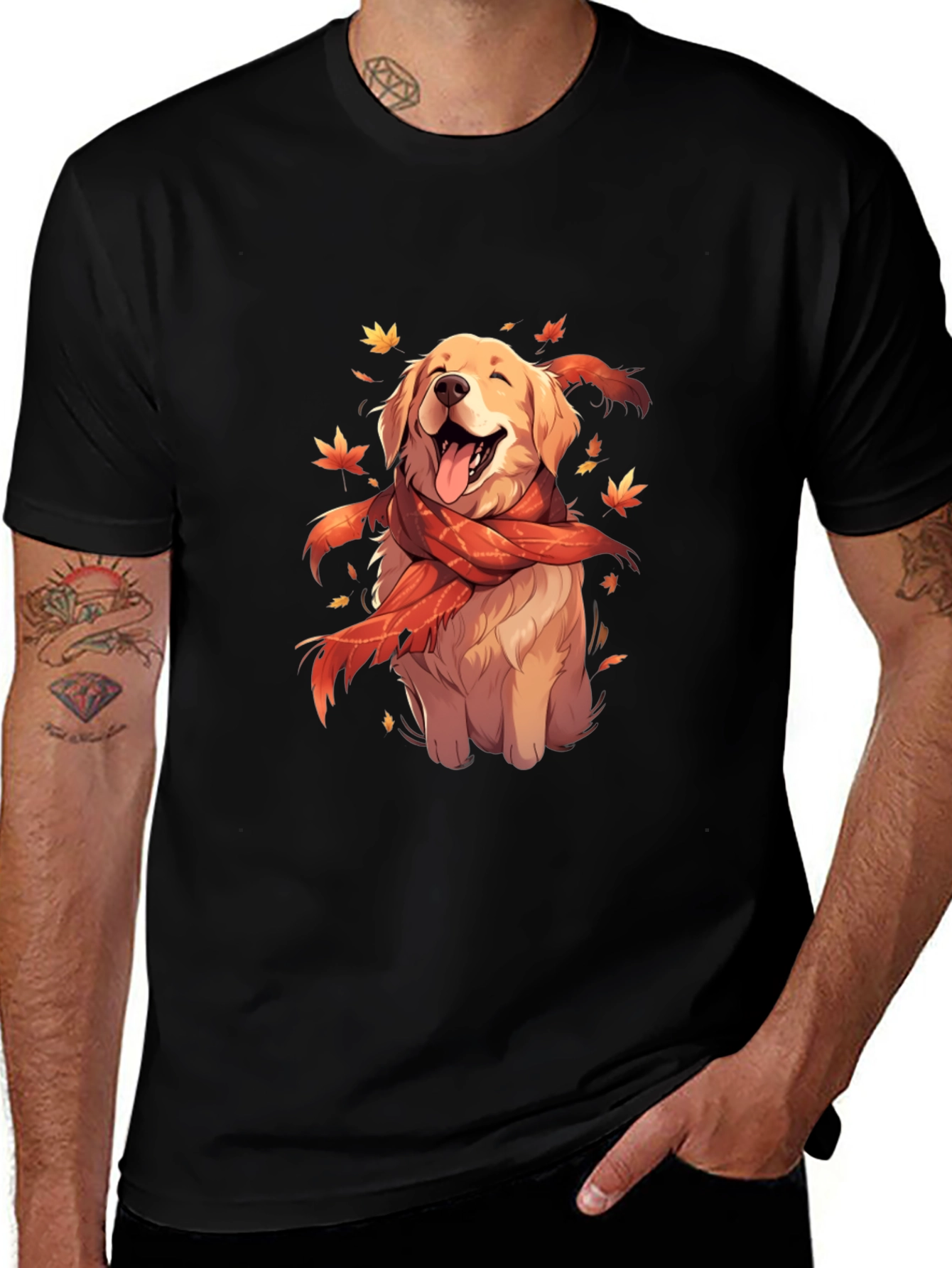 Variant 21 of Dog Lover T-Shirt: Golden Retriever in Autumn Scarf
