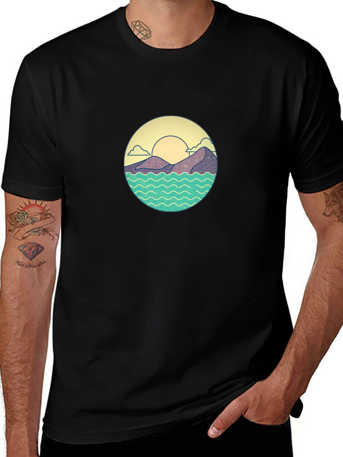 Variant 26 of Sunset Mountain Wave Graphic Tee - Black