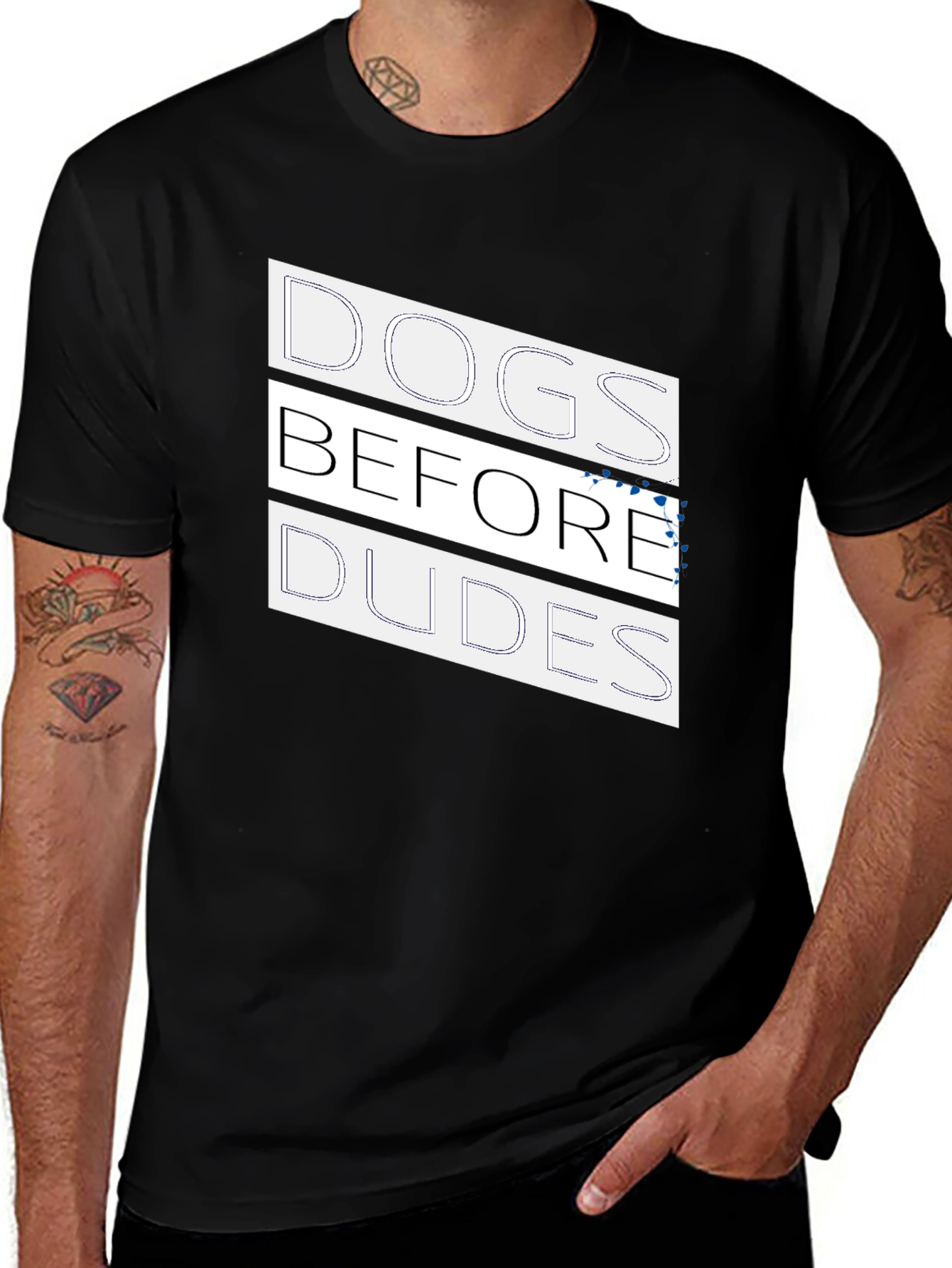 Variant 23 of Dogs Before Dudes Graphic Tee - Black Casual T-Shirt