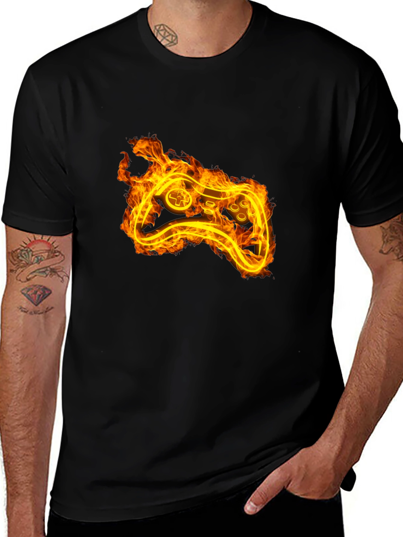 Variant 9 of Gaming Controller Fire Graphic Tee - Black
