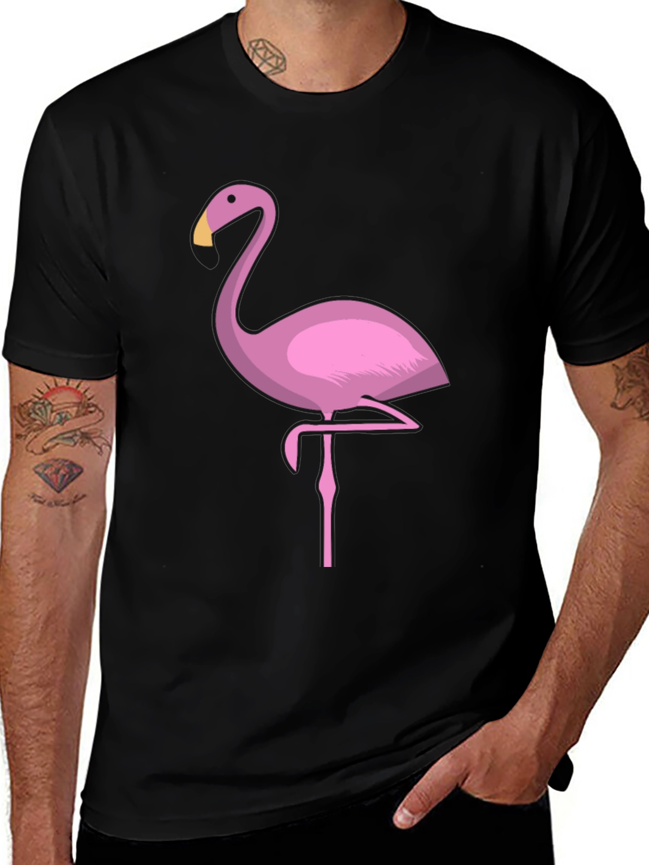 Variant 18 of Pink Flamingo Graphic T-Shirt - Black Casual Tee