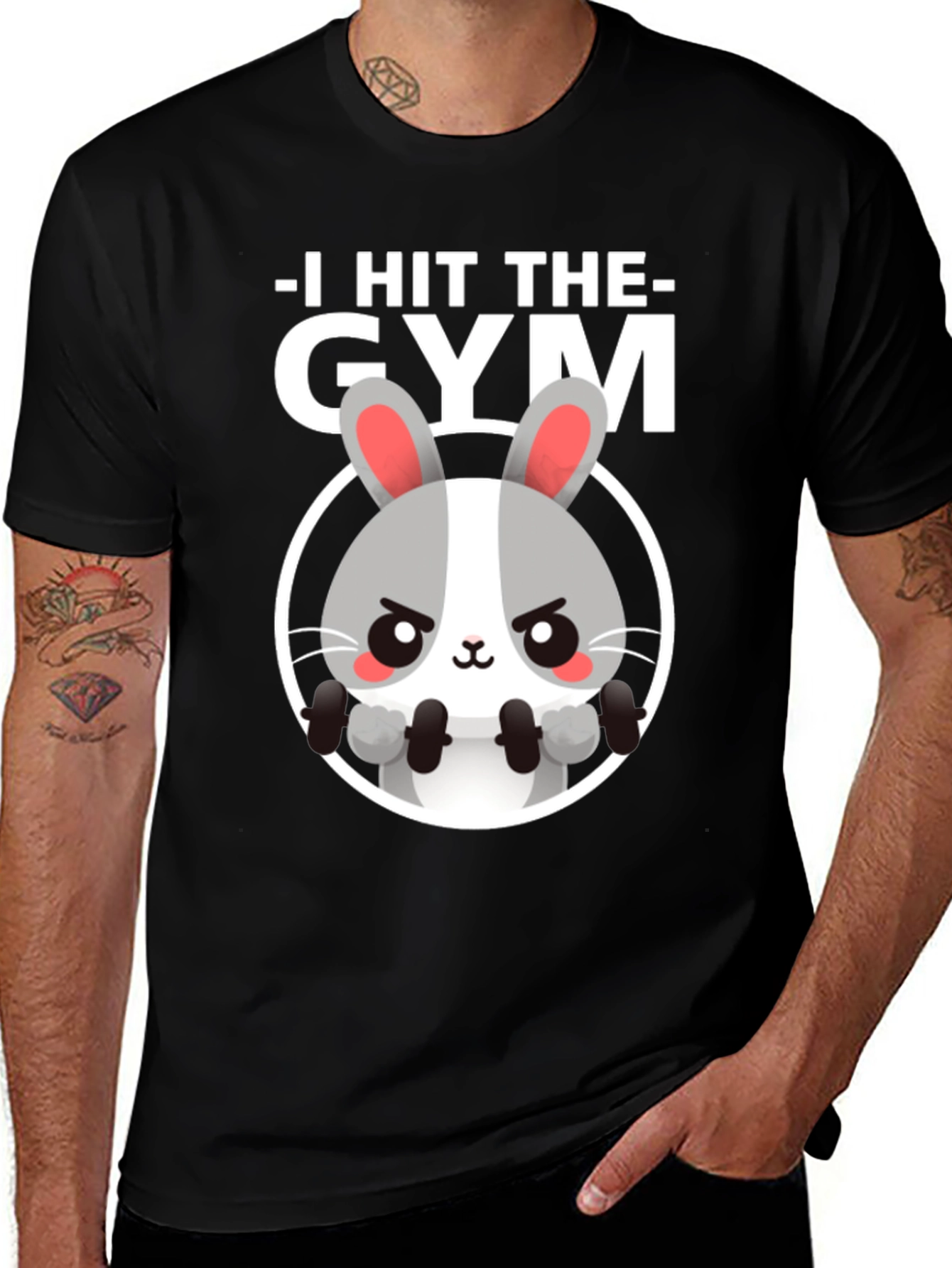 Variant 26 of I Hit The Gym Bunny T-Shirt - Black, Cute Workout Tee
