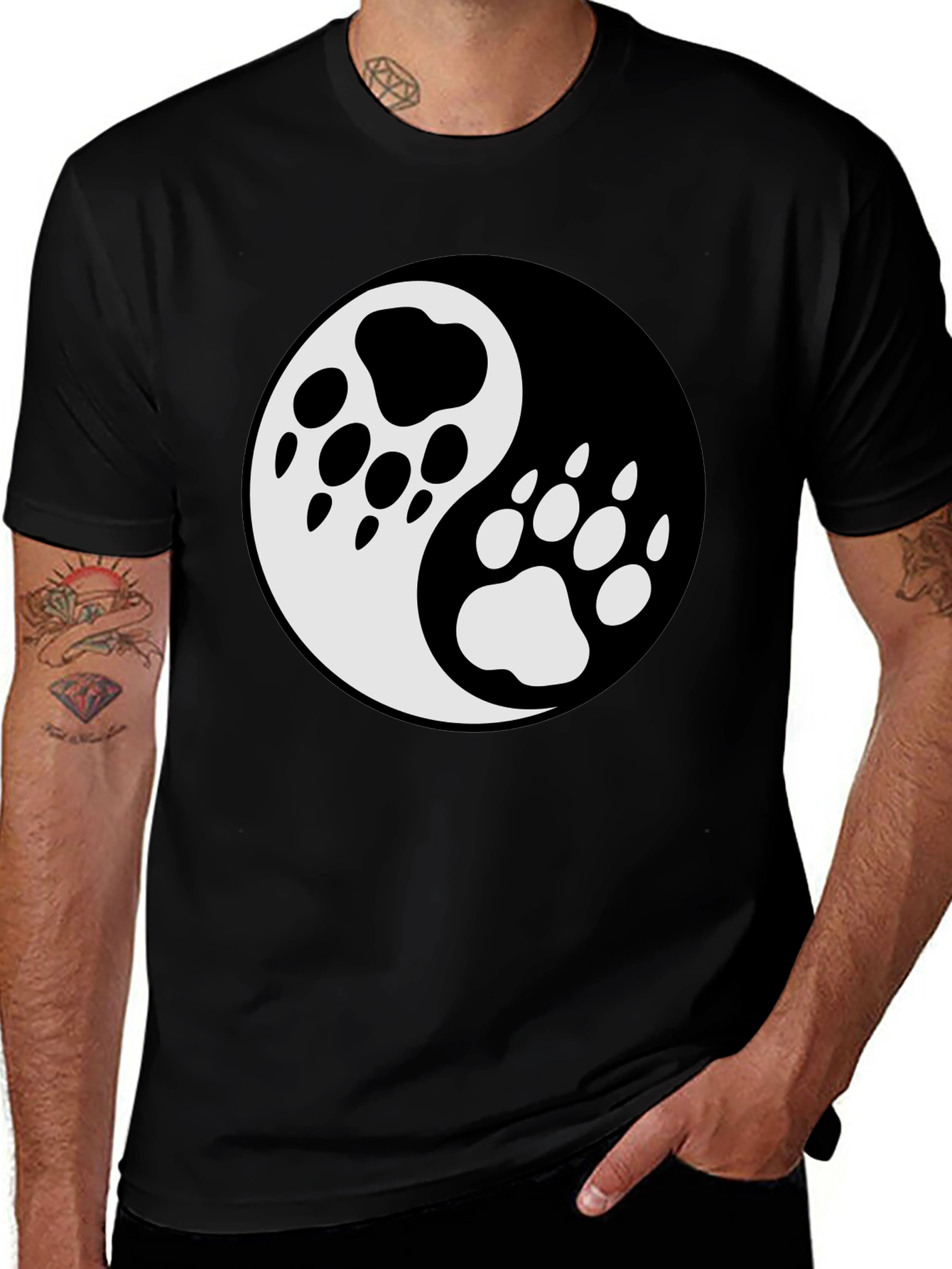 Variant 17 of Yin Yang Paw Print T-Shirt - Balance & Style