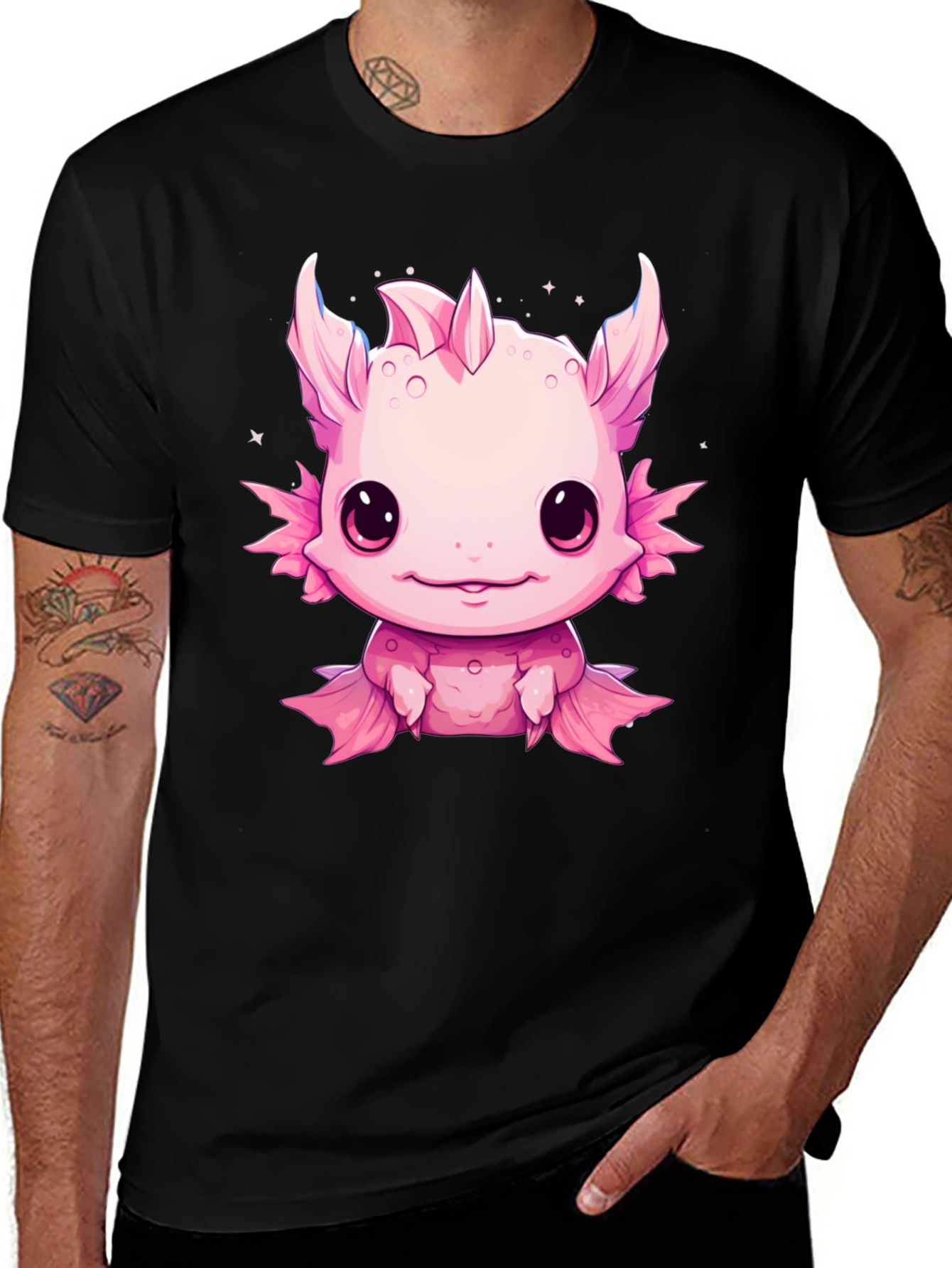 Variant 10 of Axolotl Kawaii Graphic Tee - Cute Pink Amphibian Shirt