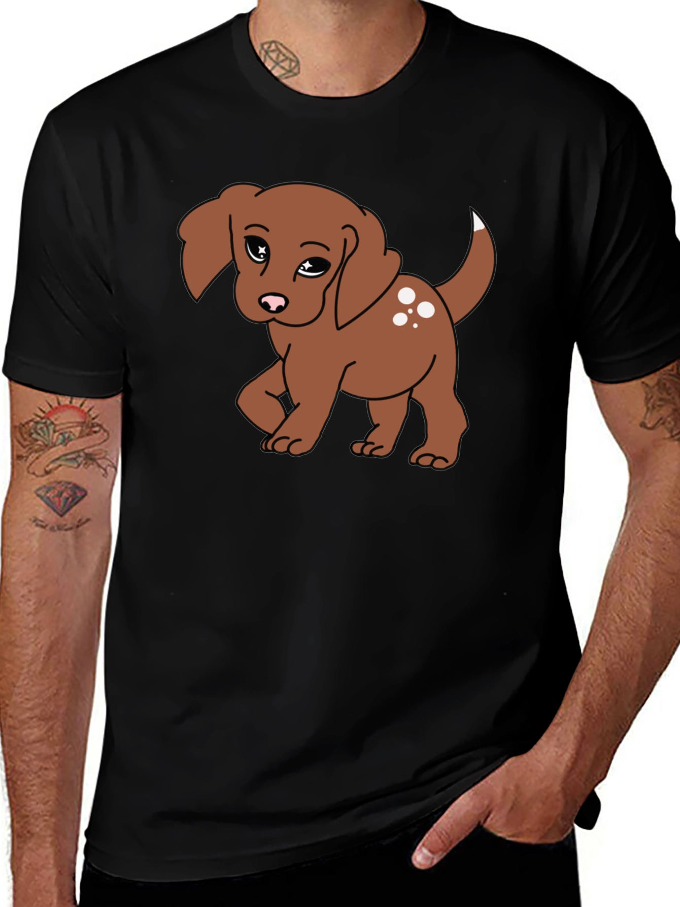 Cute Cartoon Dog Graphic Black T-Shirt