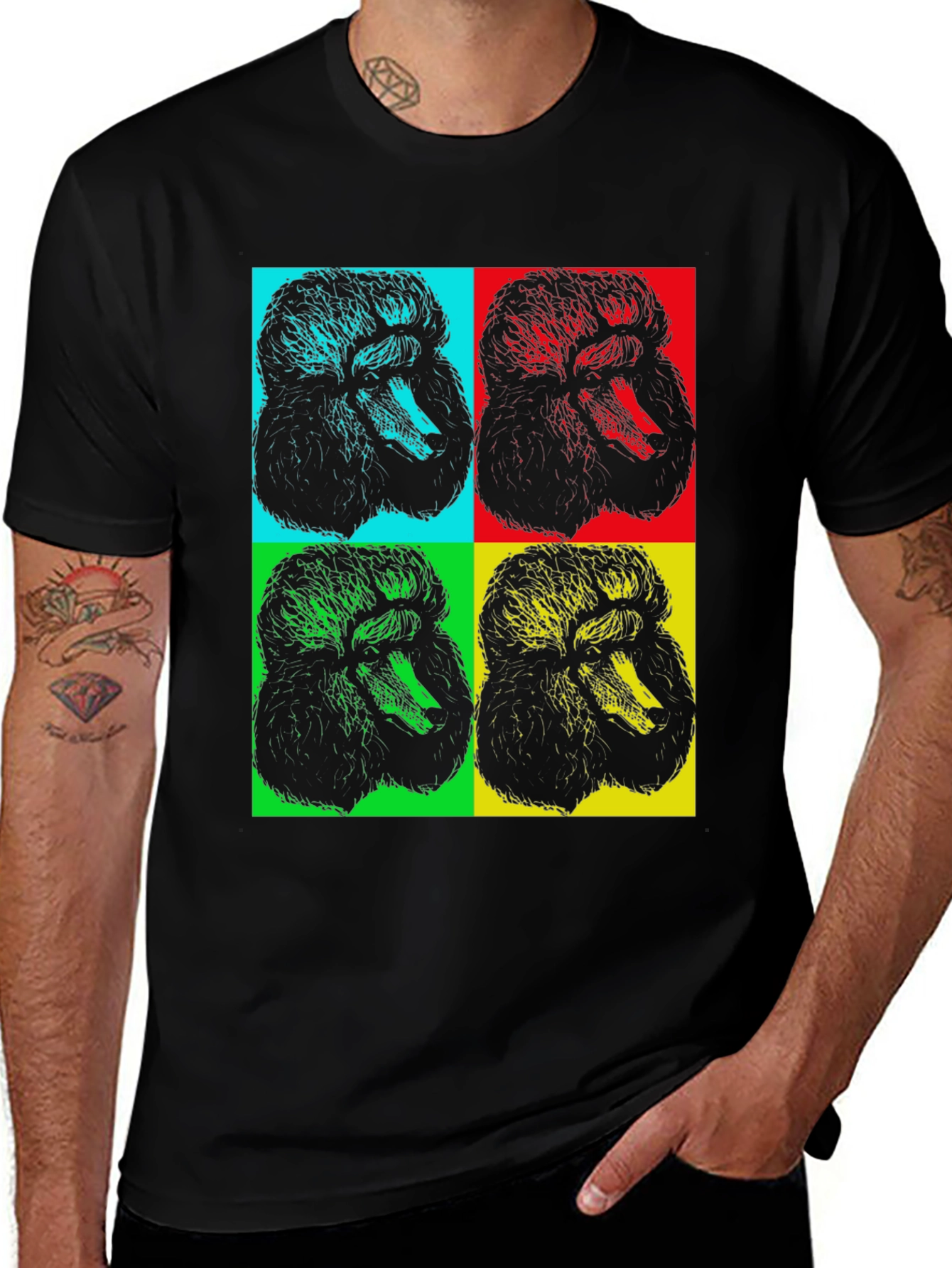 Variant 19 of Pop Art Poodle Graphic Black T-Shirt