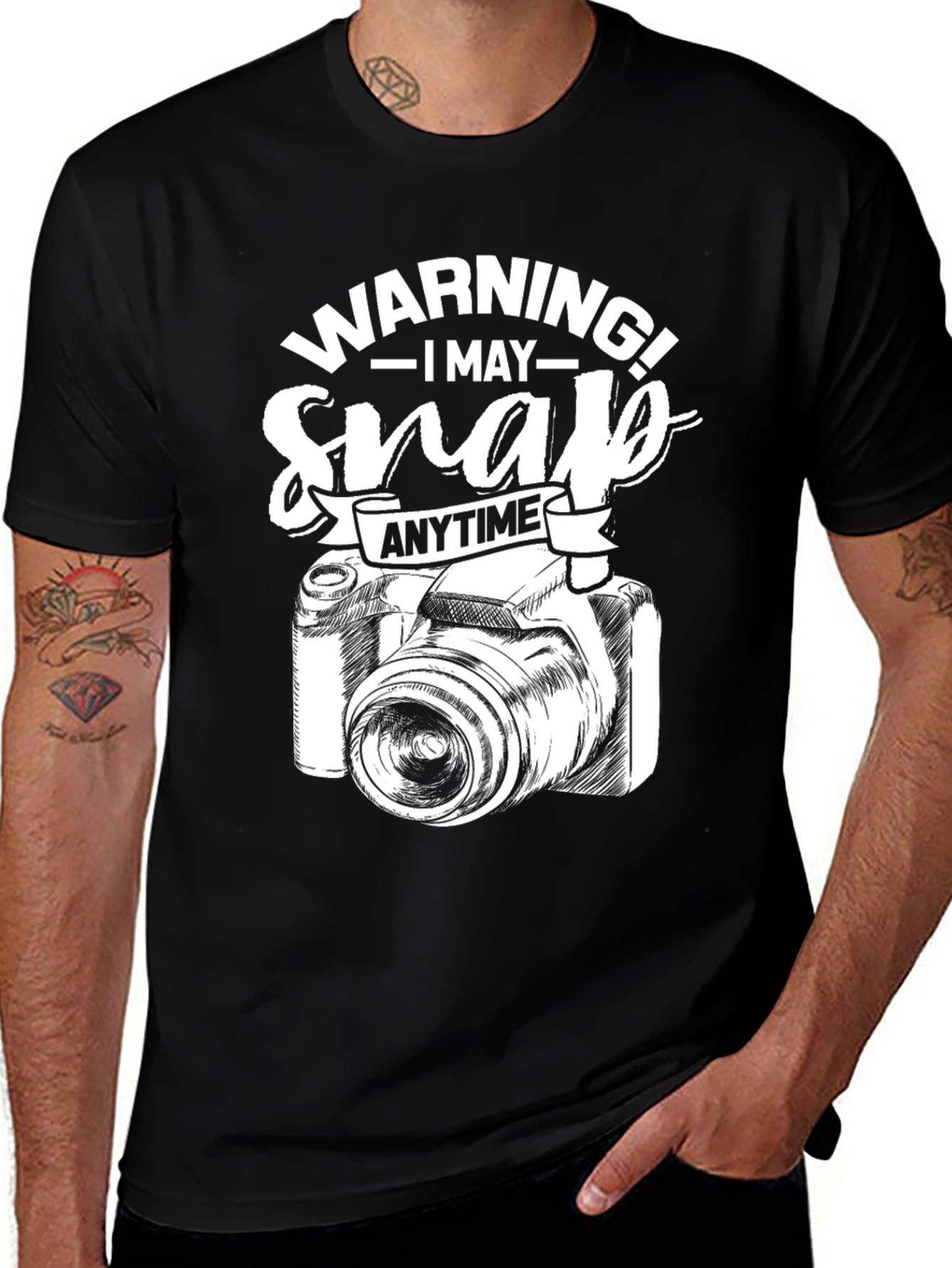 Variant 6 of Warning May Snap Anytime Camera Graphic Black T-Shirt